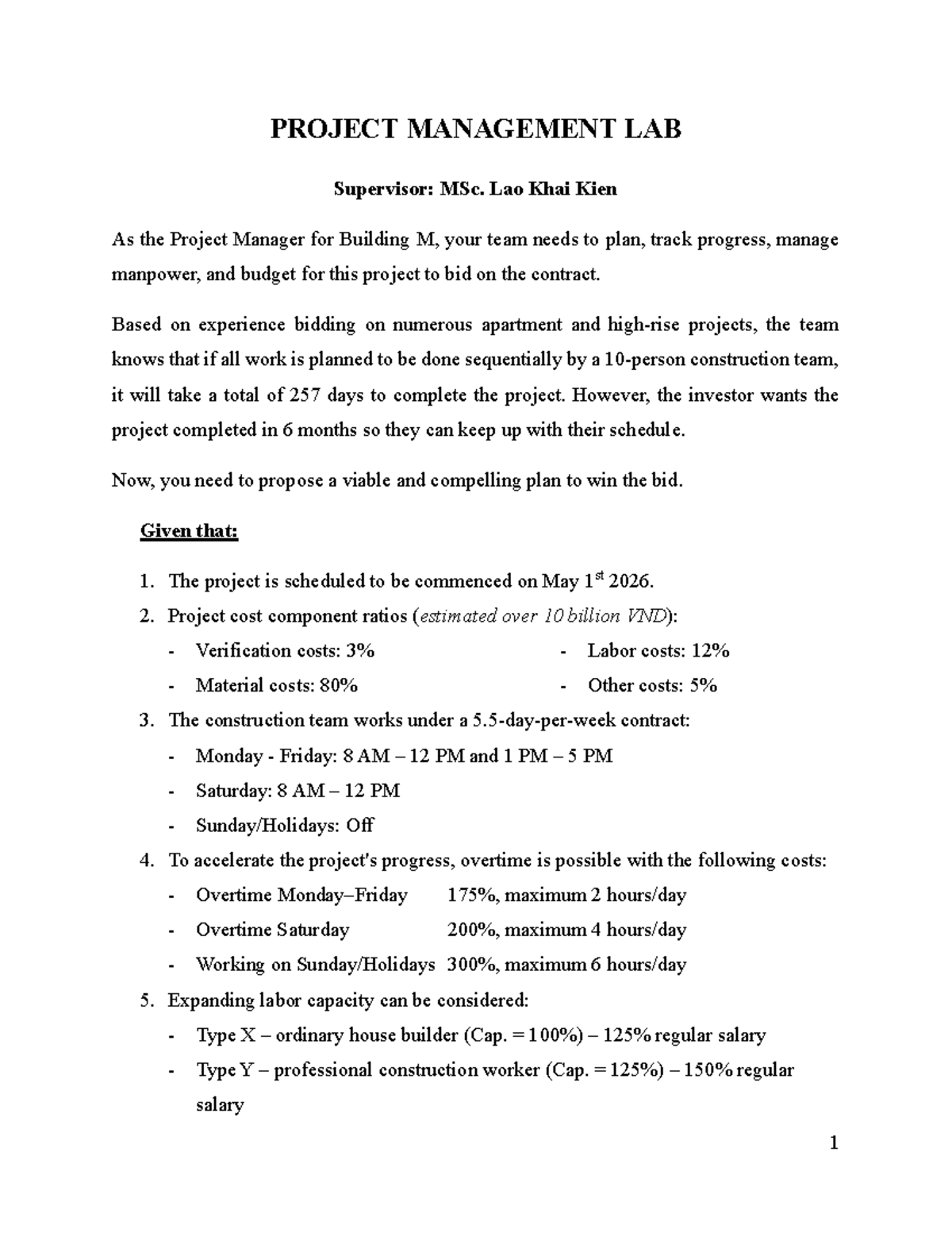 LAB 2 - Project Management Plan for Building M (PM 101) - Studocu