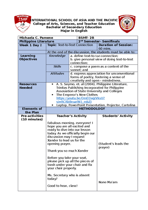 Final Demo Teaching Lesson Plan - INTERNATIONAL SCHOOL OF ASIA AND THE ...