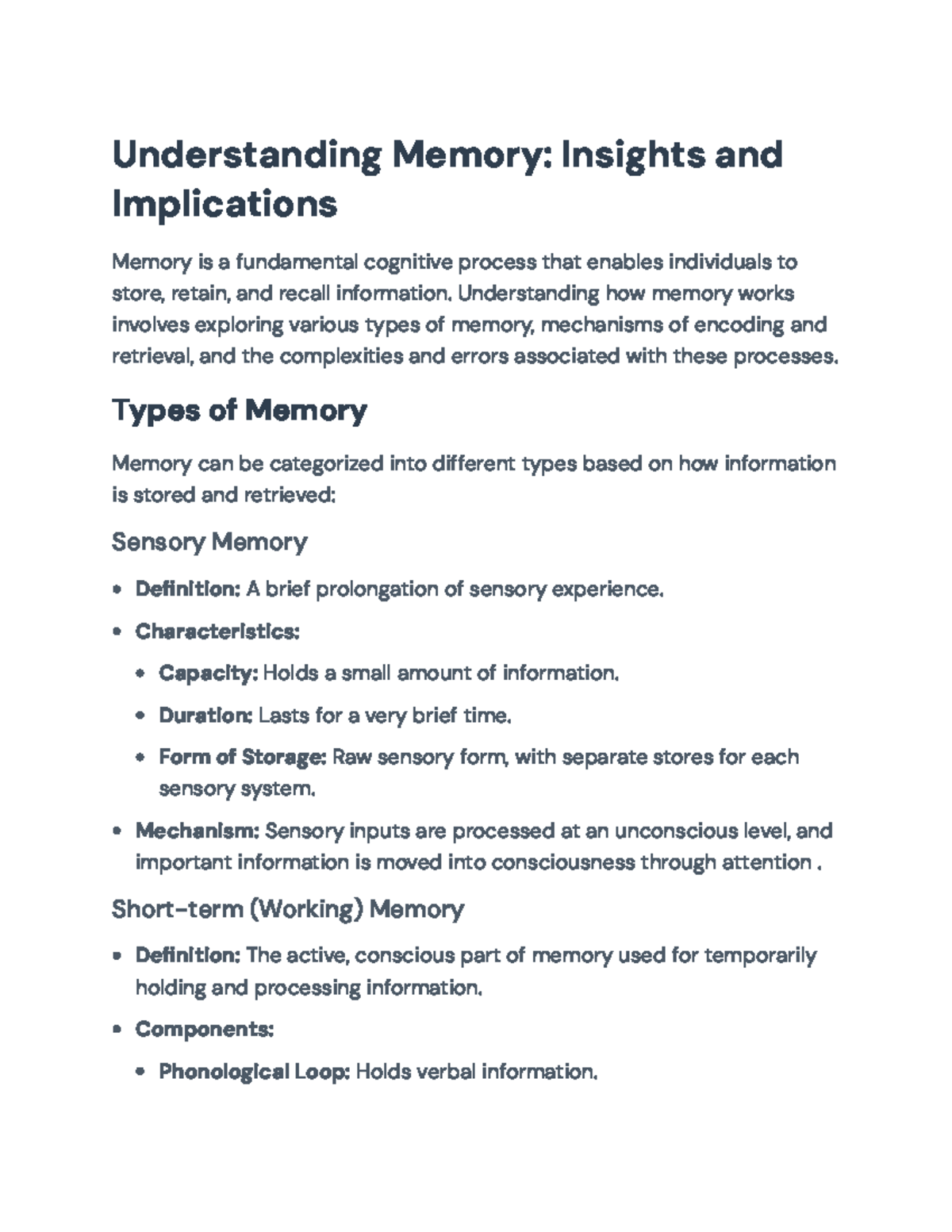Understanding Memory: Types, Processes, and Errors in Cognitive ...
