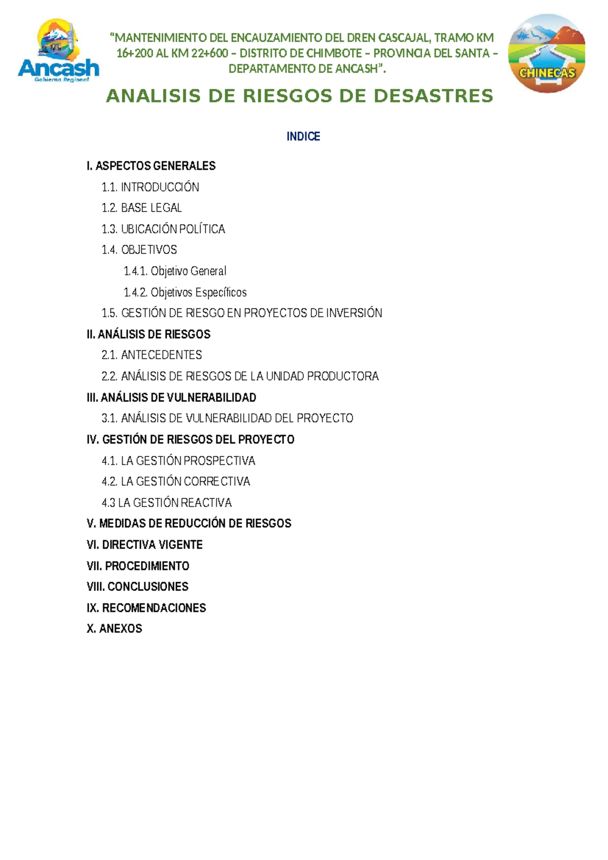 Análisis de Riesgos de Desastres en el Dren Cascajal - PIP Chimbote ...