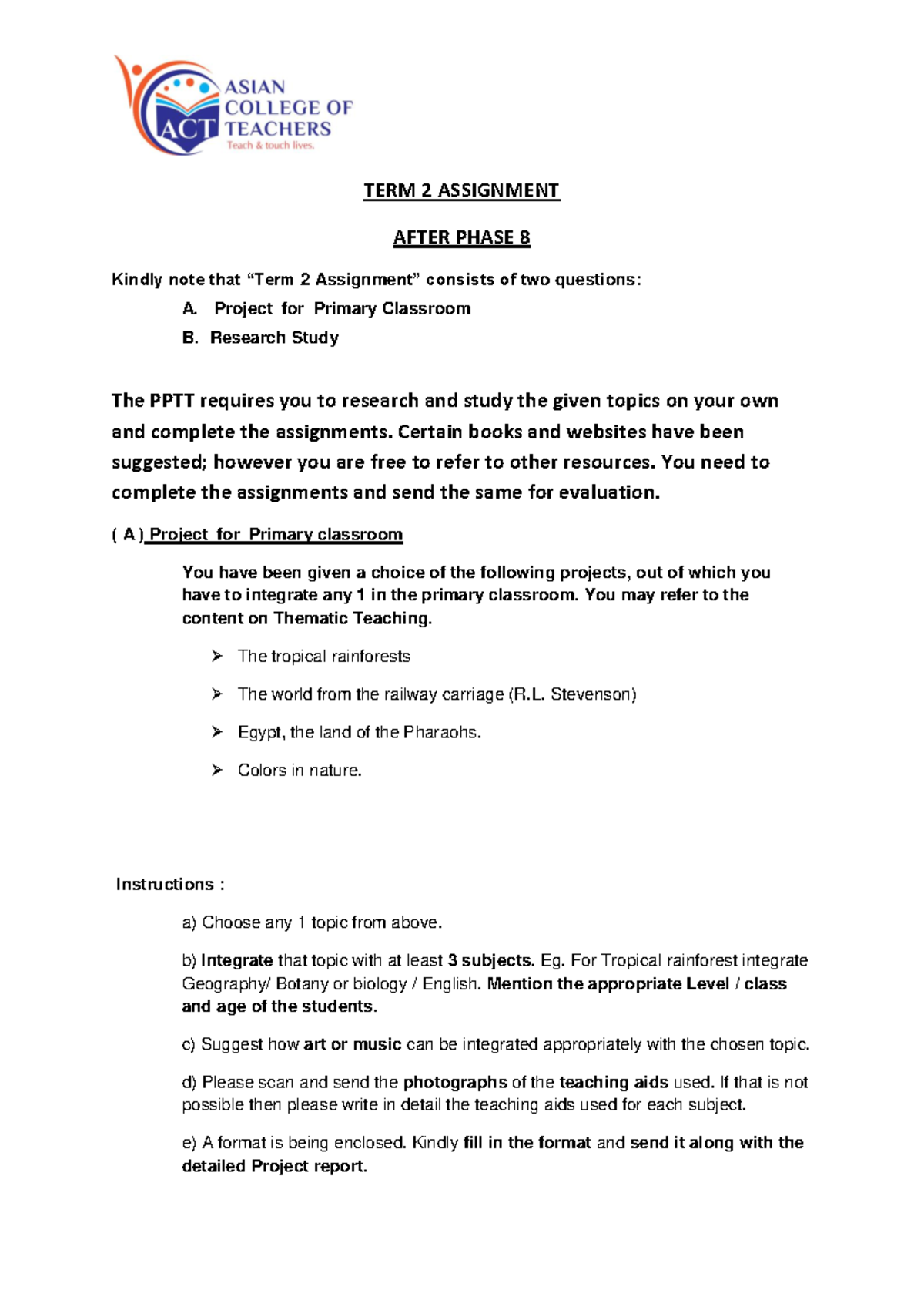 PPTT Term 2 Assignment: Project Integration & Research Study Guidelines ...