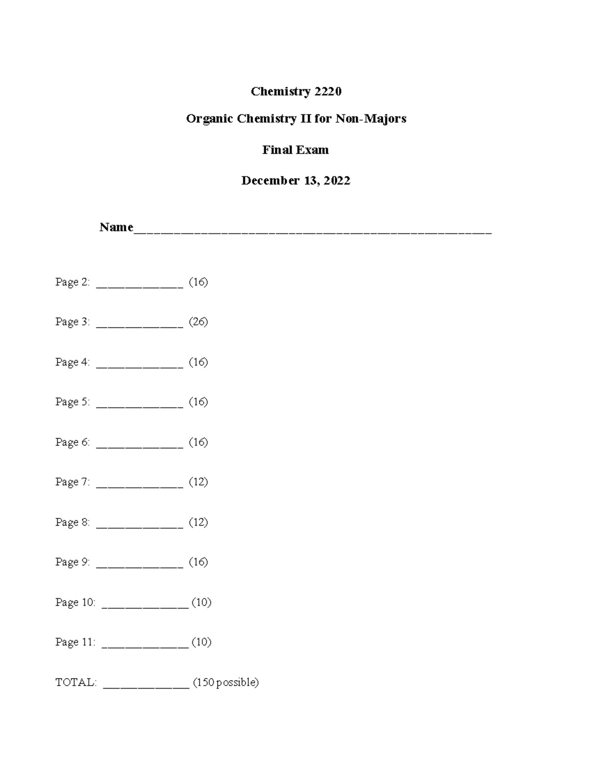Organic Chemistry II Final Exam (CHEM 2220) Study Guide - Dec 2022 ...