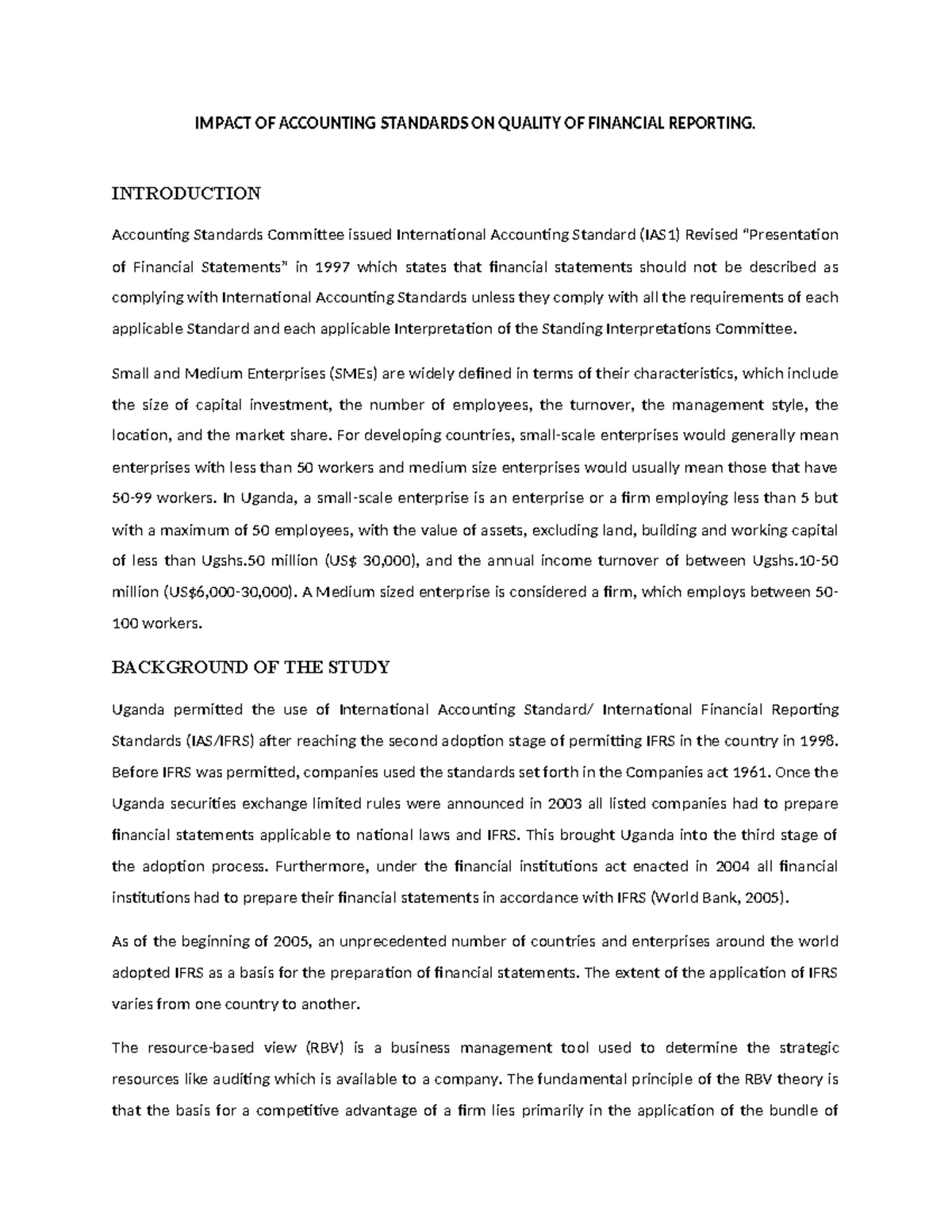 Impact of Accounting Standards on Financial Reporting Quality - Studocu