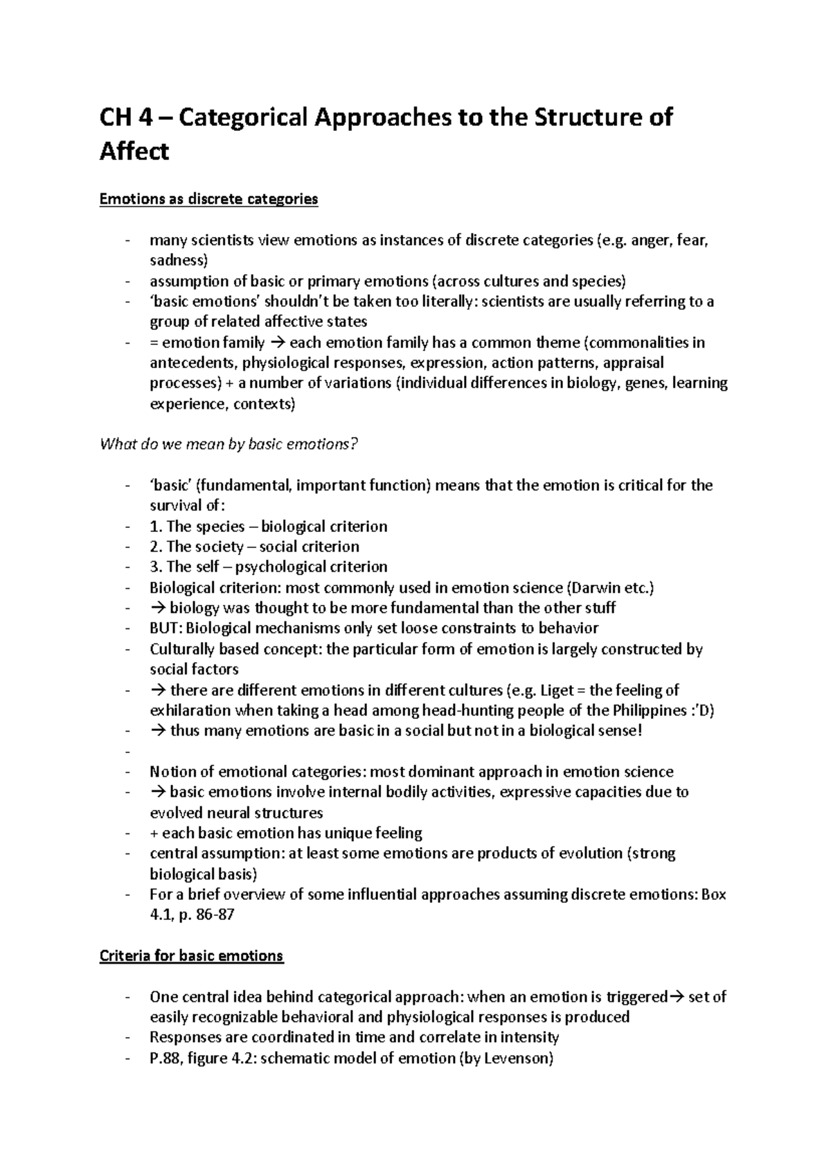Categorical Approaches to Emotion & Cognition: Insights from CH 4 ...