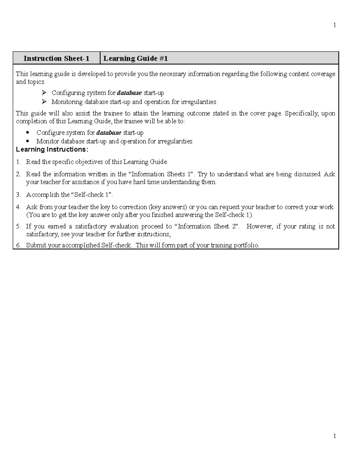 09 Monitor and Administer Database - Instruction Sheet-1 Learning Guide ...