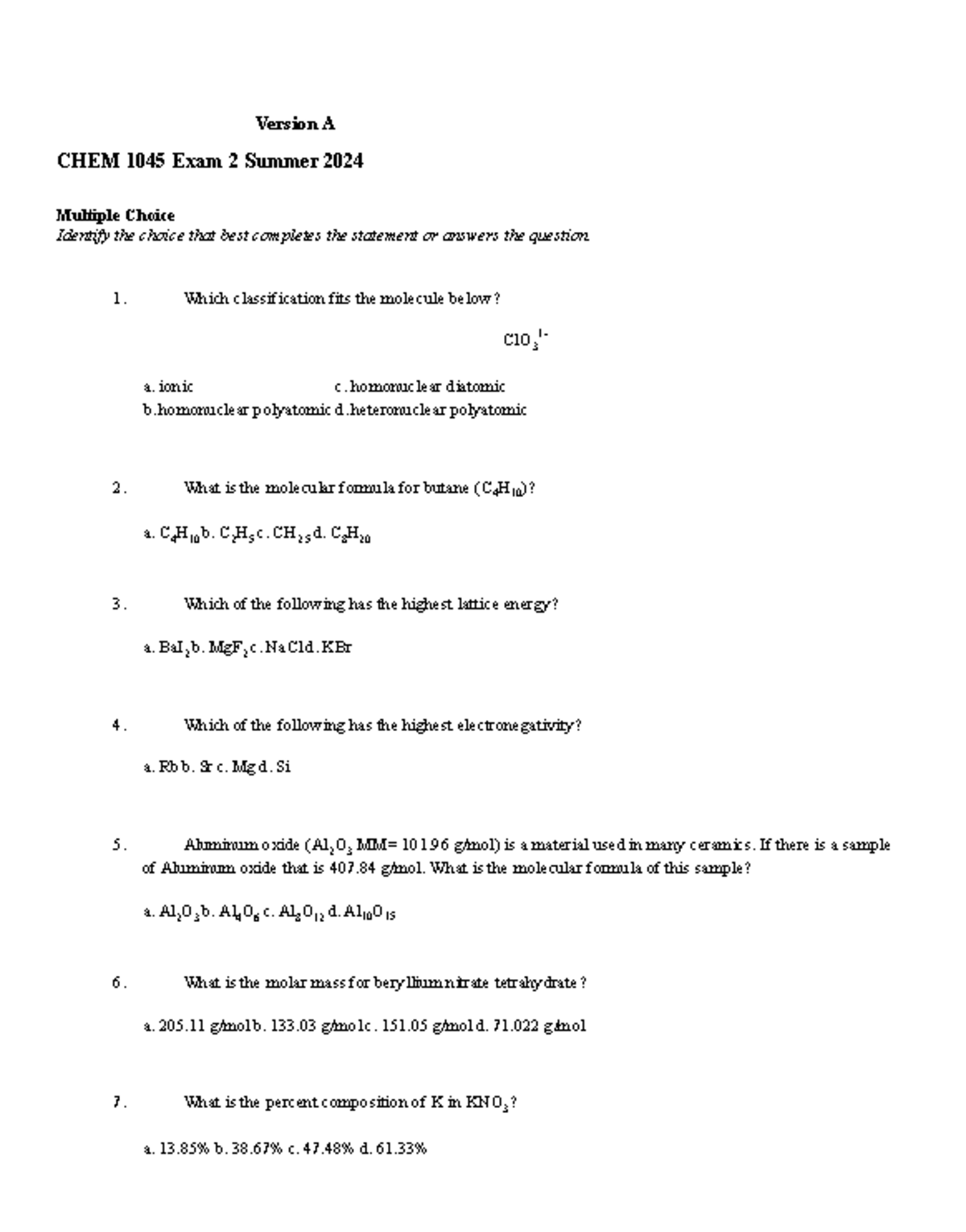 CHEM 1045 Exam 2 Review: Molecular Geometry & Bonding Theories - Studocu