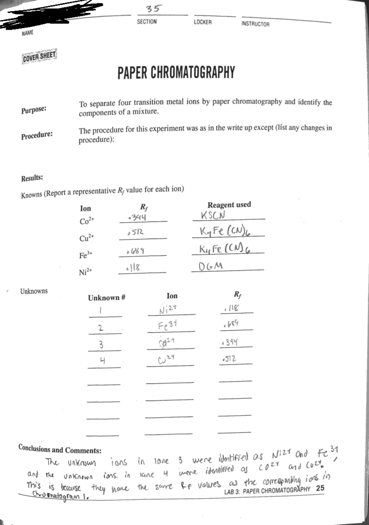 LAB 3: PAPER CHROMATOGRAPHY - Transition Metal Ion Separation - Studocu