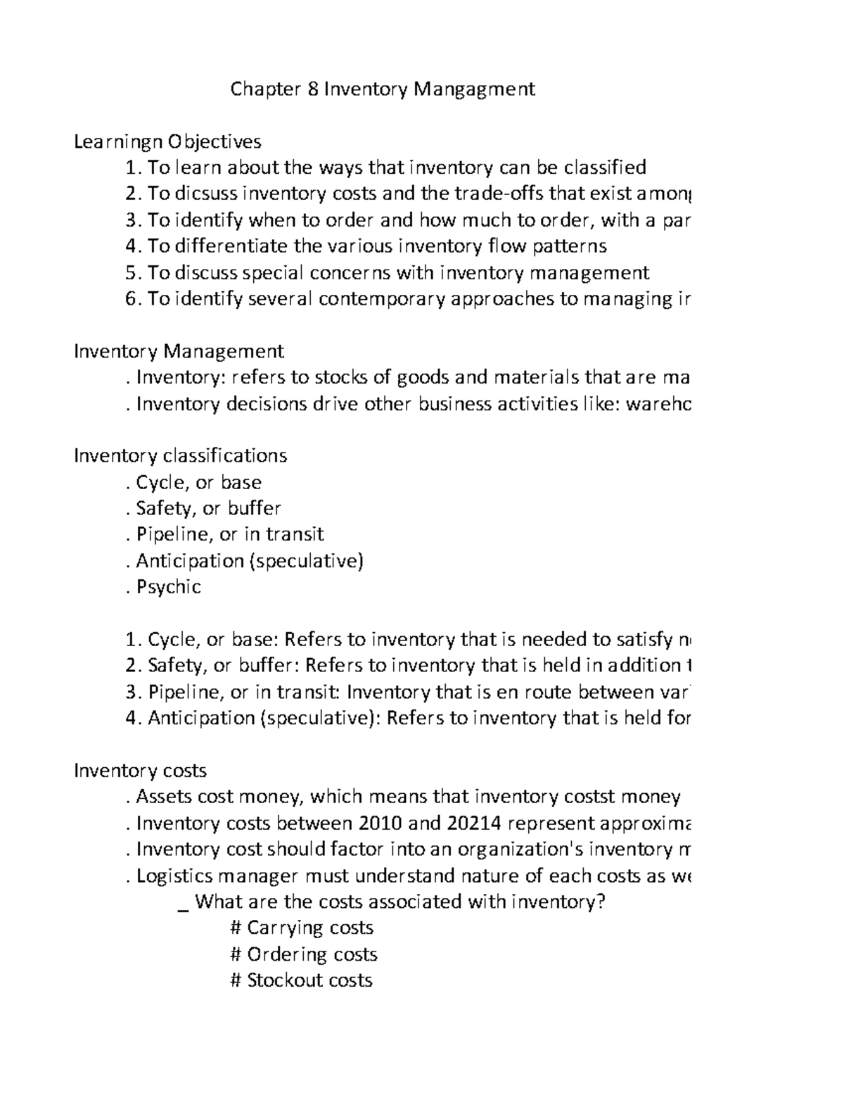 Chapter 8: Inventory Management Overview & Key Concepts - Studocu