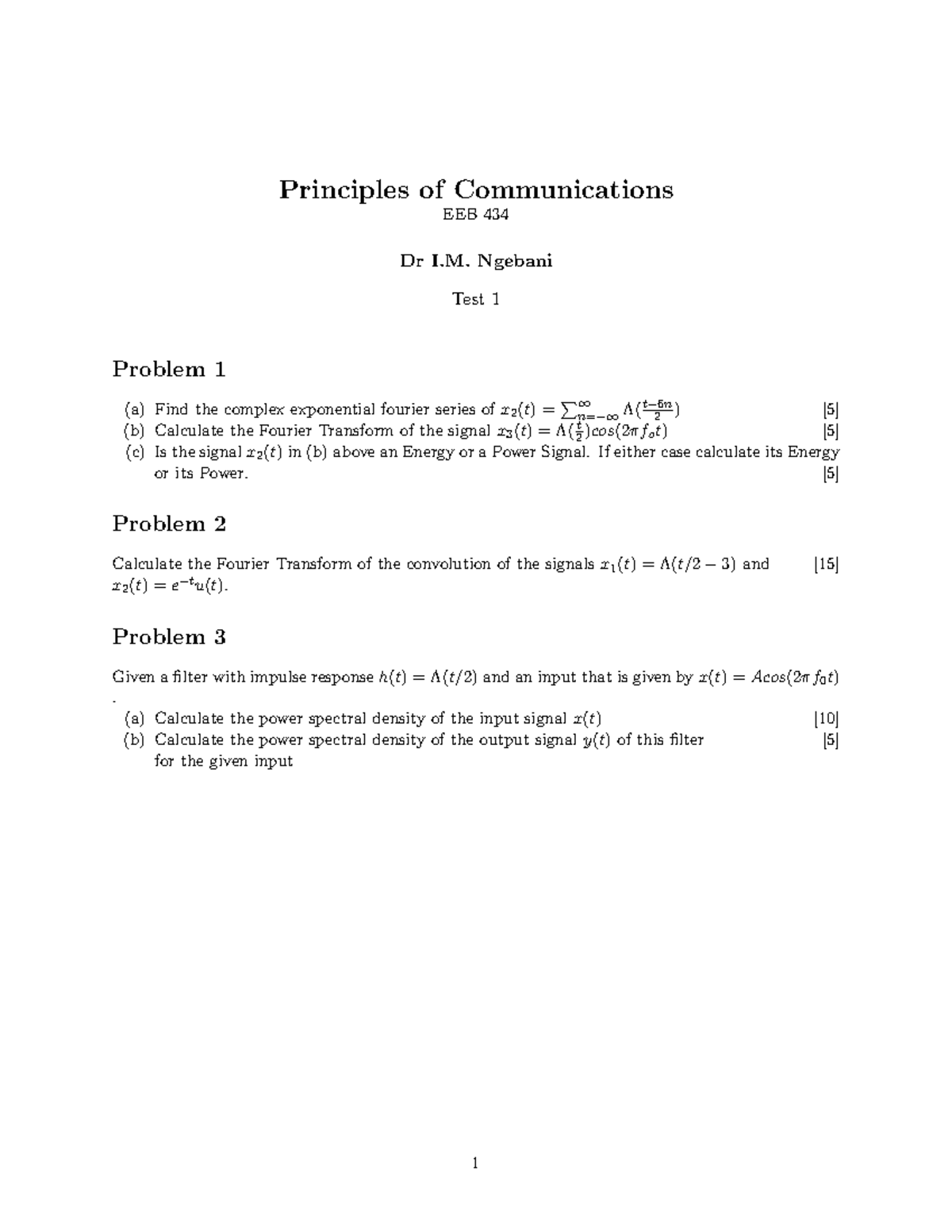 EEB434-Test1-2023 - Principles of Communications Exam Problems - Studocu