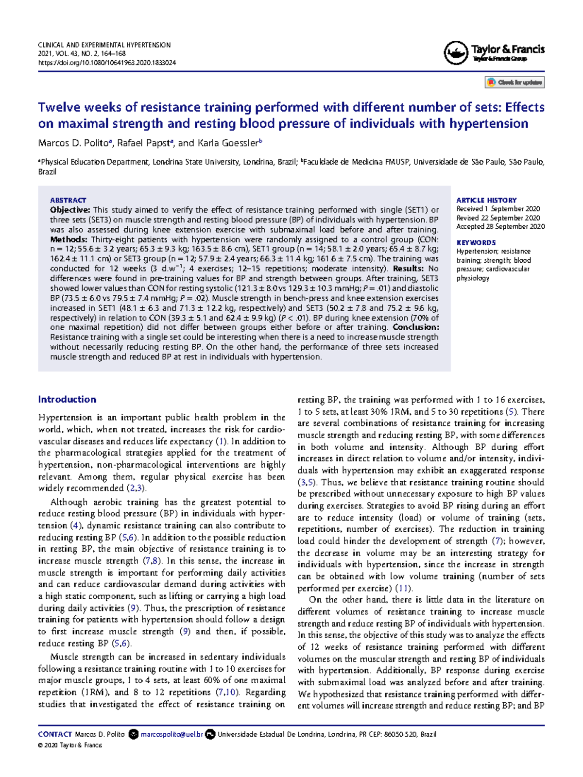 Effects of Resistance Training on Strength and Blood Pressure in ...