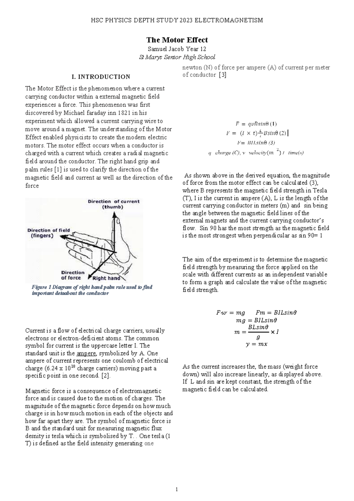 HSC PHYSICS DEPTH STUDY 2023: THE MOTOR EFFECT EXPLAINED - Studocu