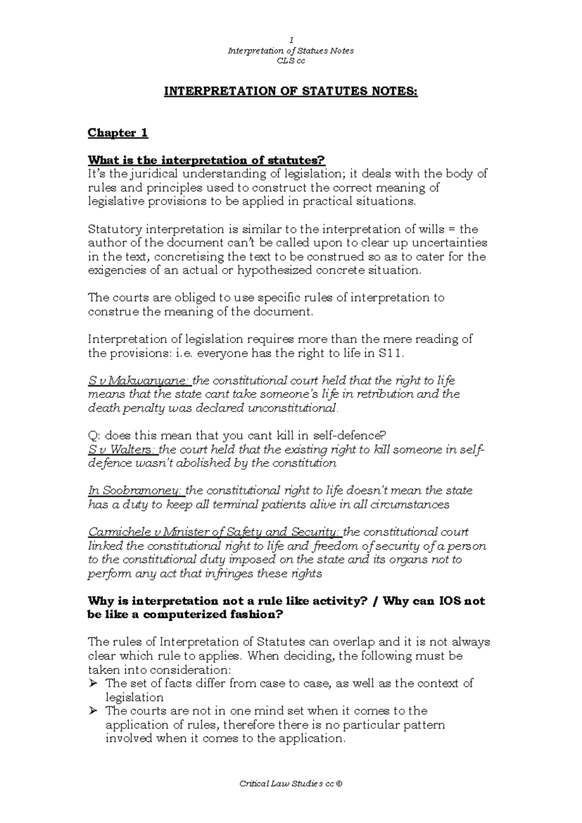 IOS2601 Final Exam Notes on Interpretation of Statutes (2011) - Studocu