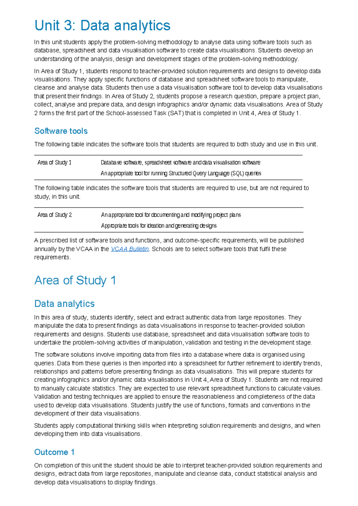 Data Analytics Units 3 & 4 Study Design: Methodology & Software Tools ...