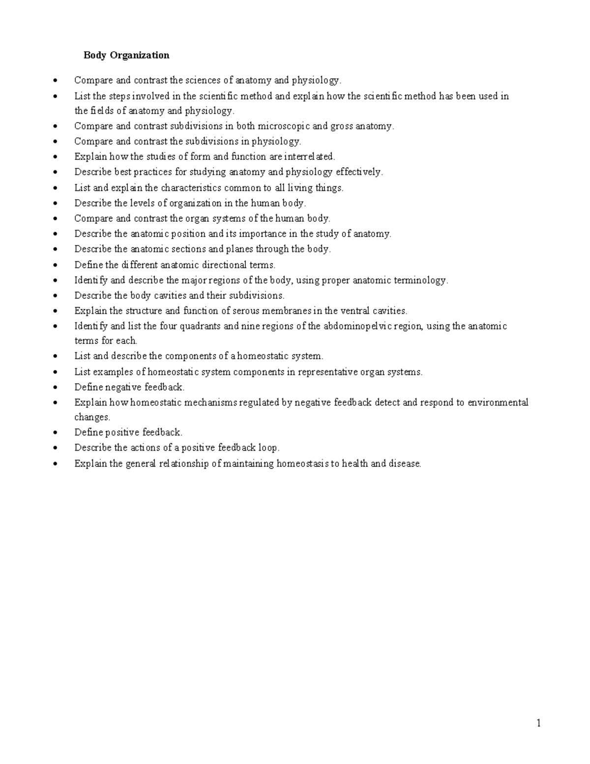 Study Guide for Exam 1: Anatomy & Physiology (BIO101) - Studocu
