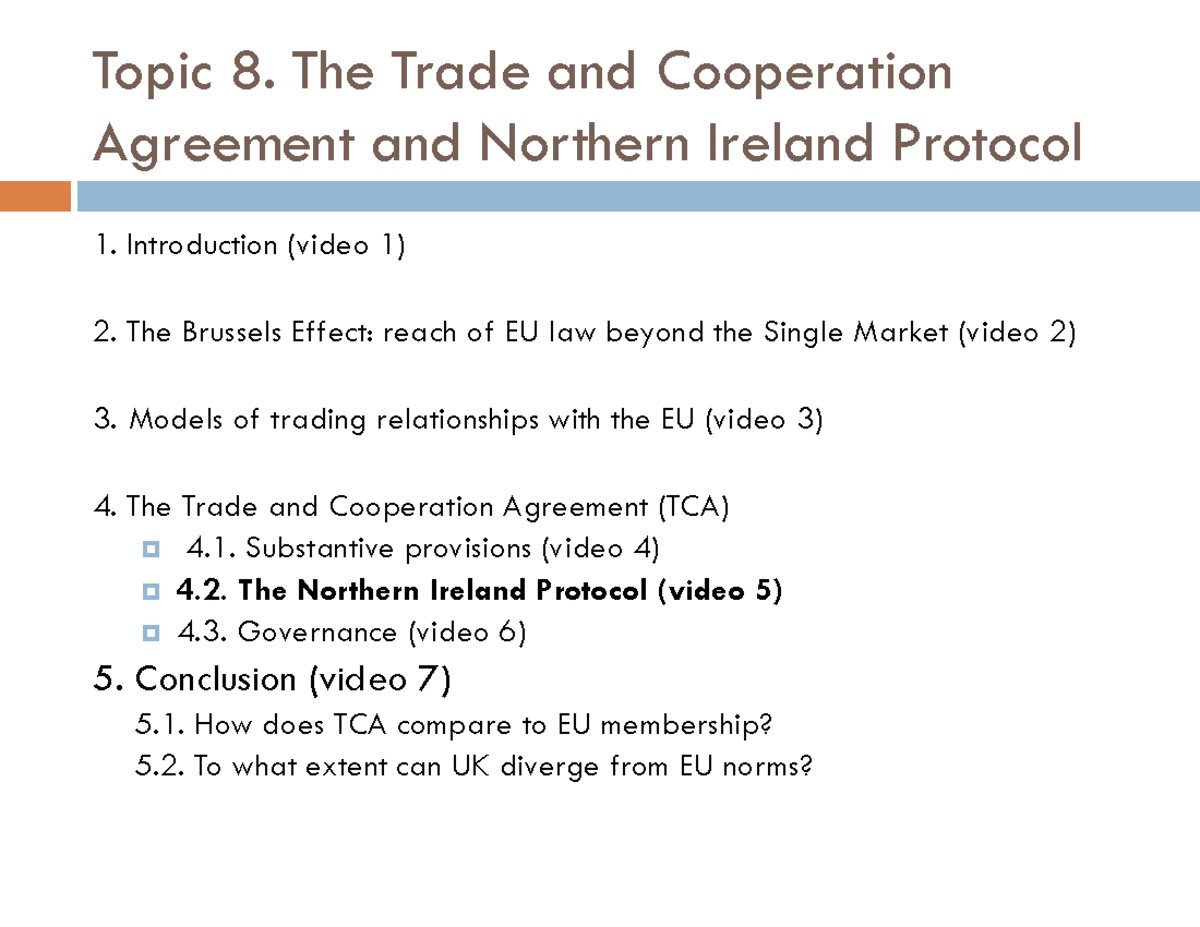 EU Law Topic 8: Trade & Cooperation Agreement & NI Protocol Overview ...