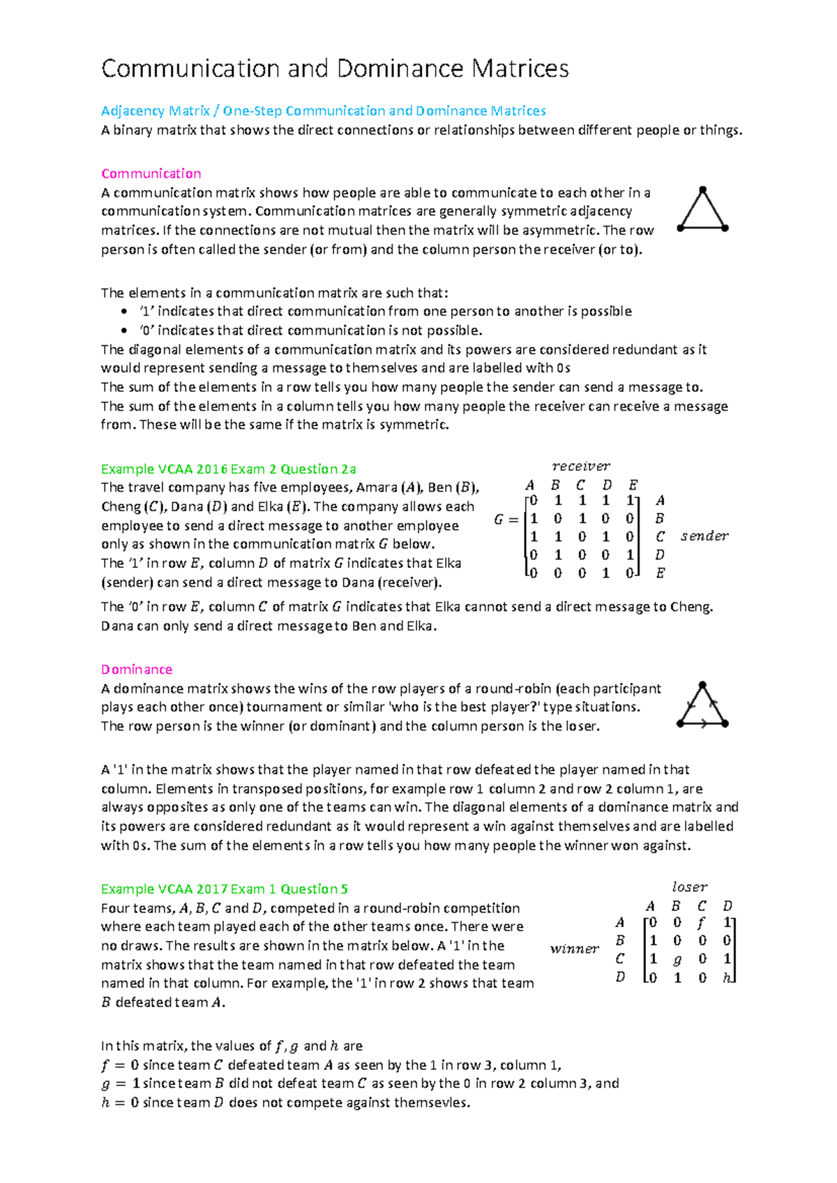 Communication and Dominance Matrices Overview for VCAA Exams - Studocu