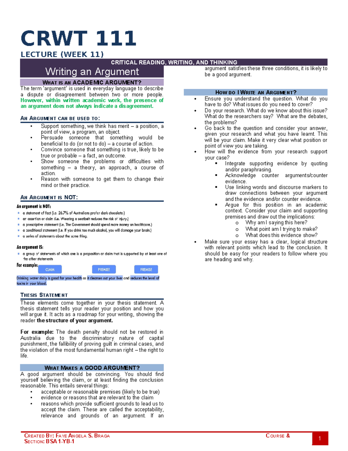 CRWT 111 WEEK 11 - Critical Reading, Writing, and Thinking - CRWT 111 ...