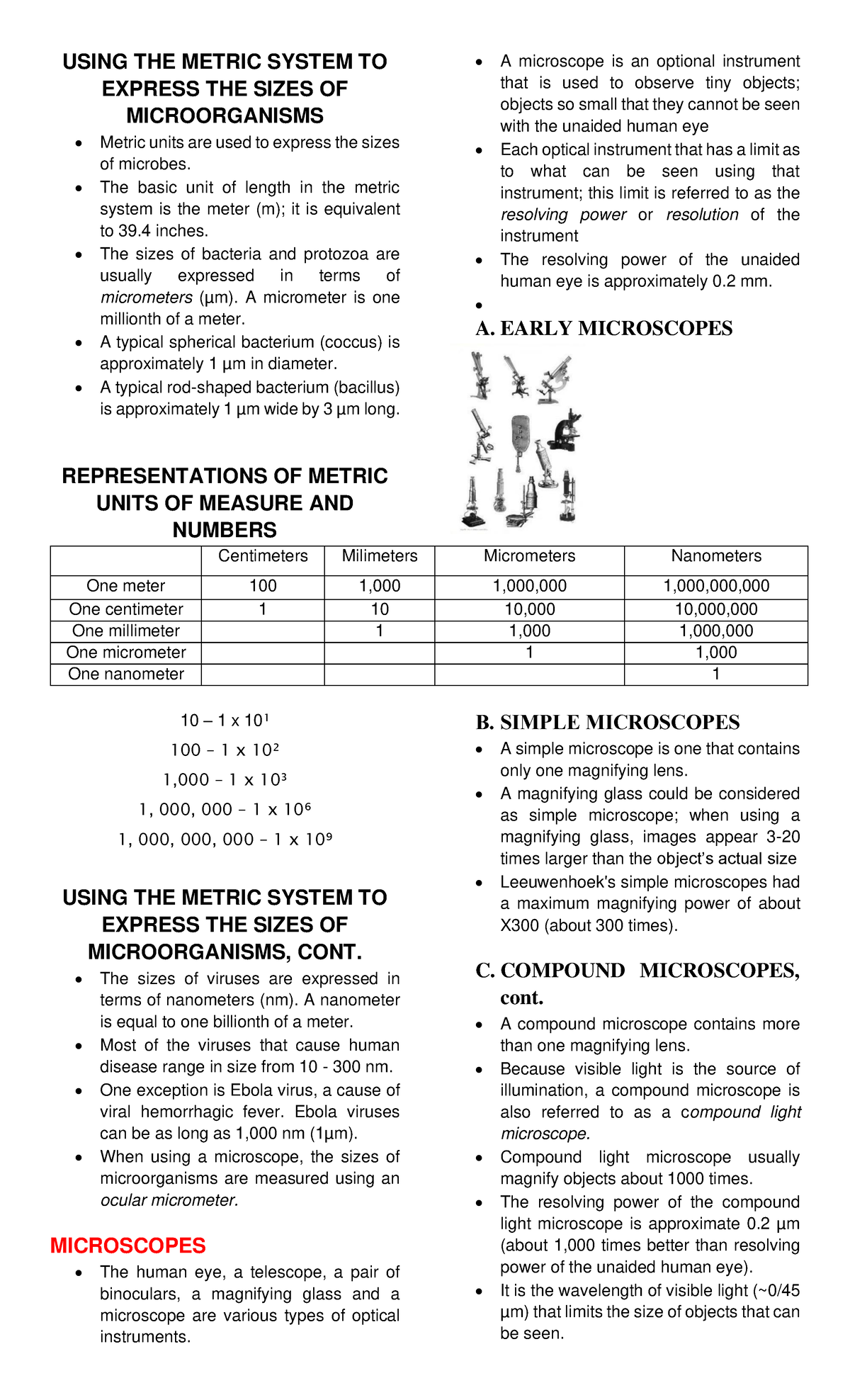 Chapter 2 - Understanding Microorganism Sizes in Metric Units (C2 ...