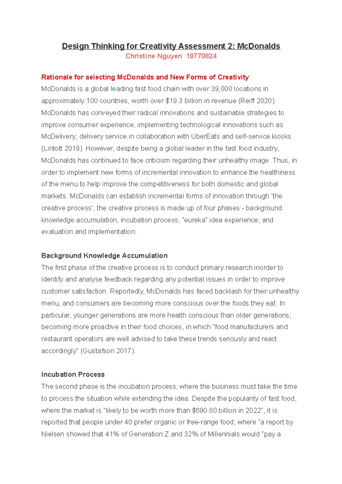 Design Thinking for Creativity Assessment 2: Innovations at McDonalds ...