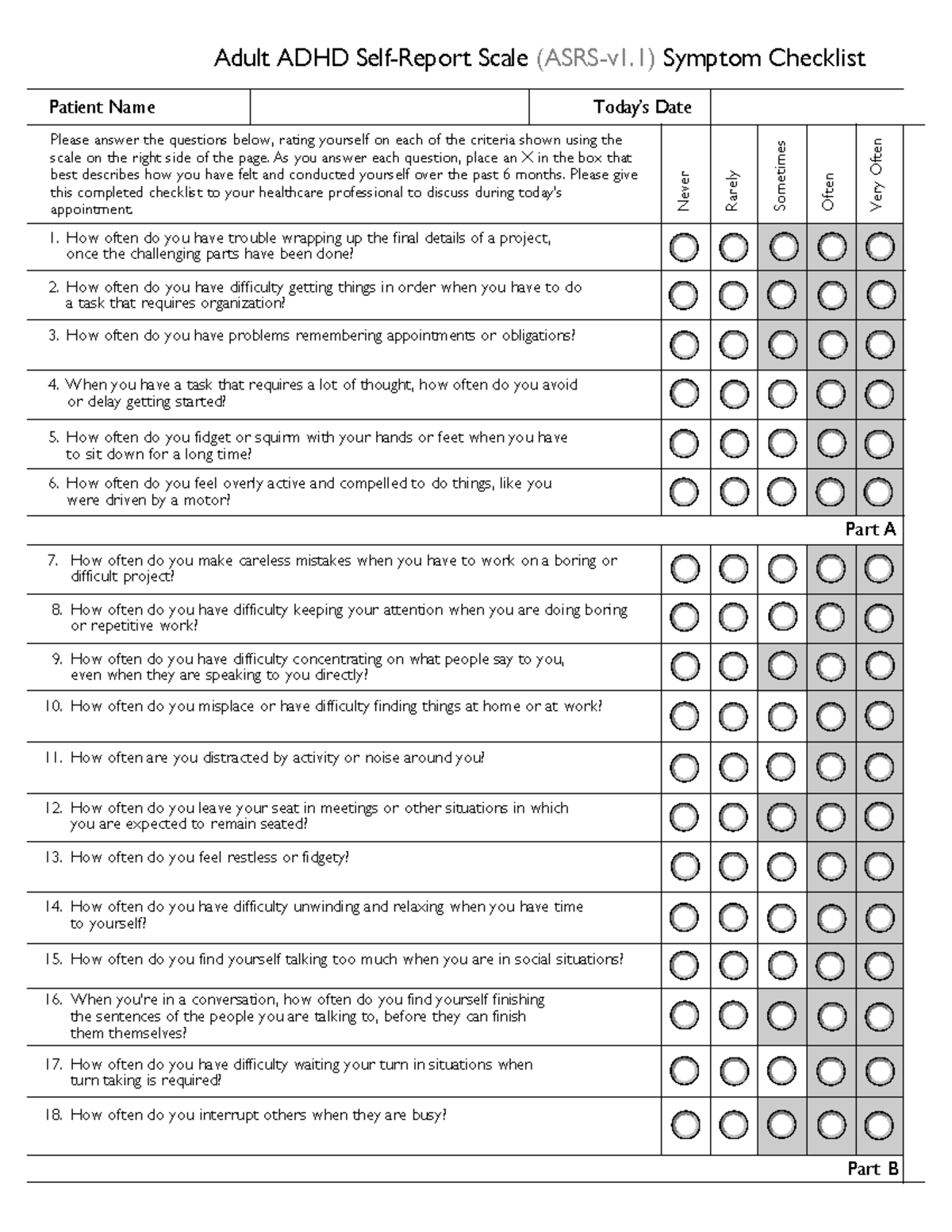 ADHD 2: Adult ADHD Symptom Checklist for Self-Assessment - Studocu