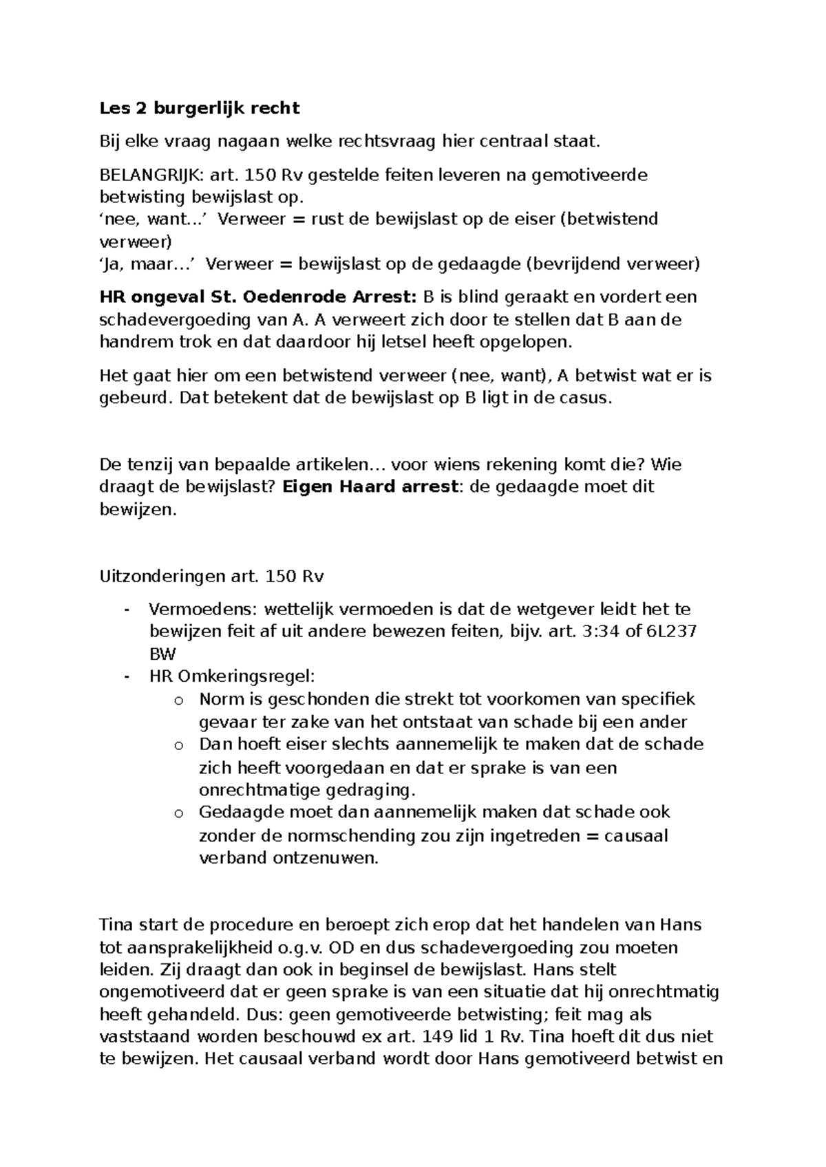Burgerlijk Recht - Samenvatting Les 2: Bewijslast en Verweer - Studeersnel