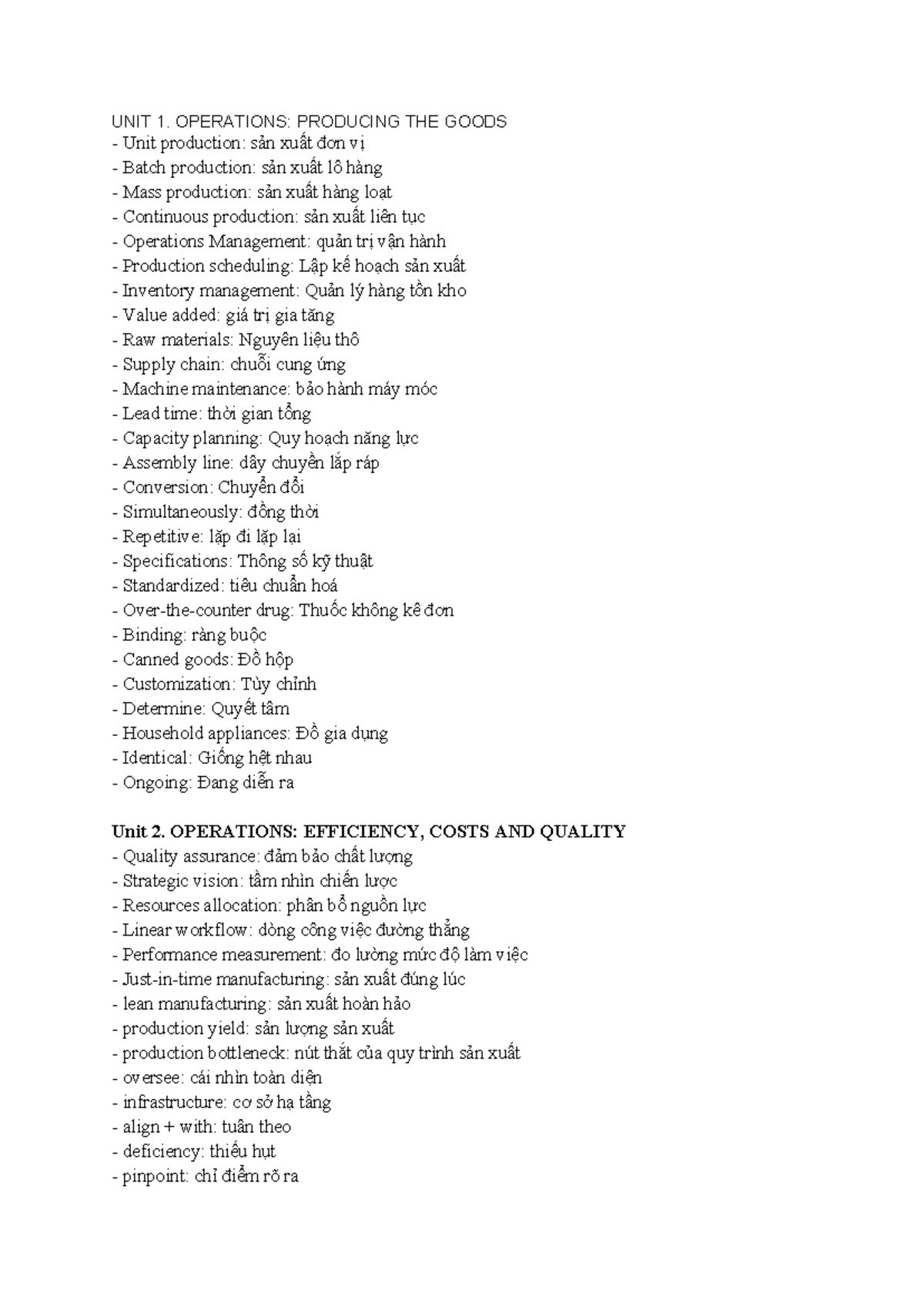 COB2 - Operations, Vocabulary and Financial Management Units Summary ...