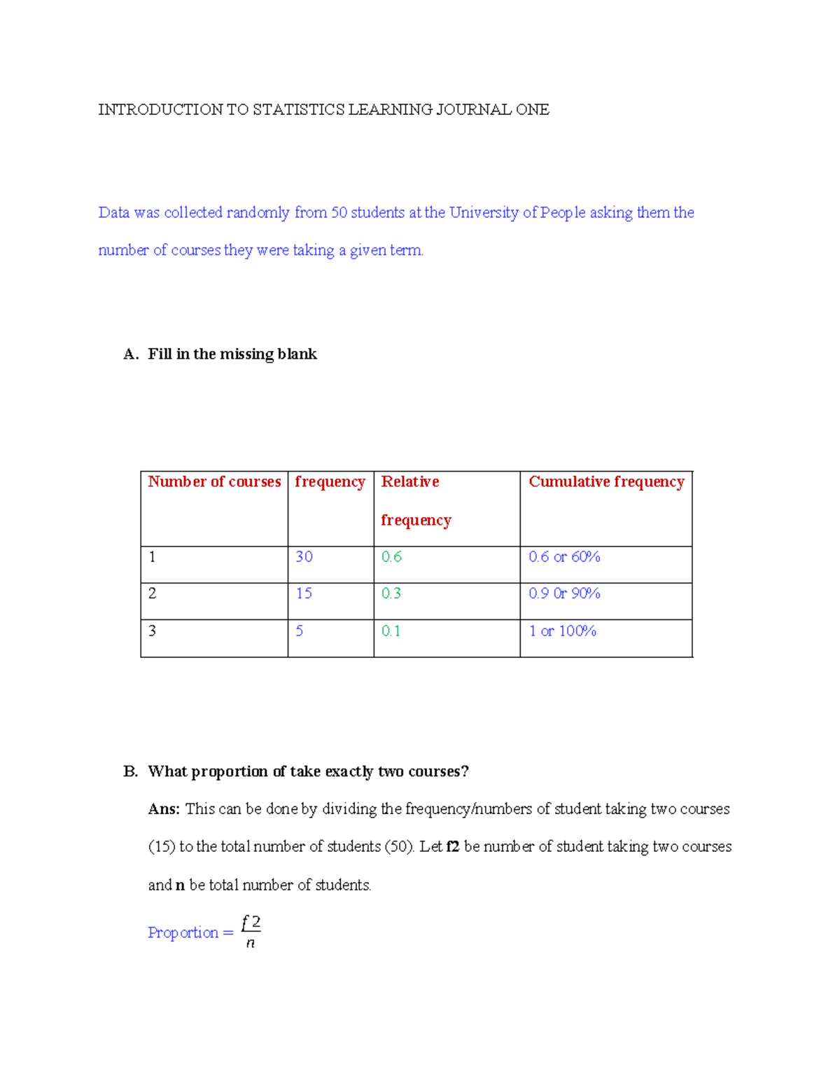 Introduction to Statistics Learning Journal - Entry One - Studocu