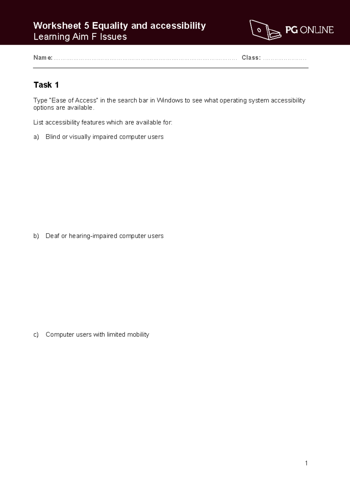 Topic 5 Worksheet 5 - Equality & Accessibility Issues - Studocu