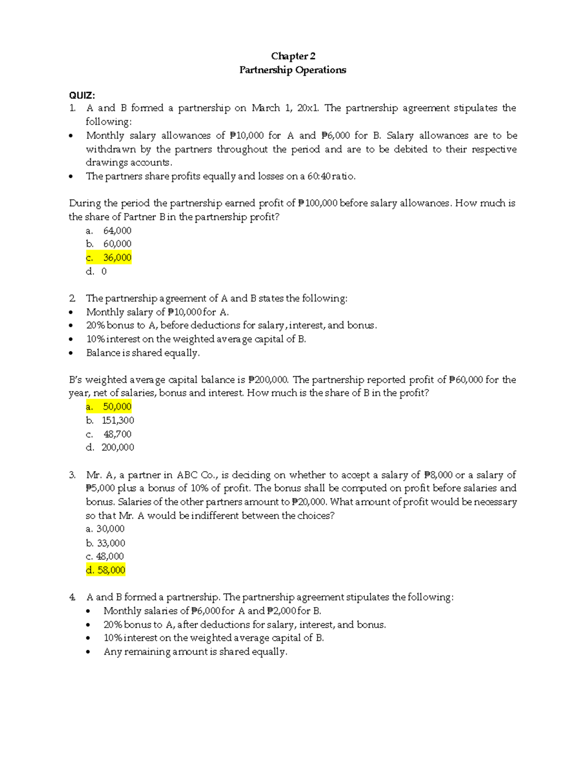 QUIZ: Chapter 2 - Partnership Operations AST Analysis - Studocu