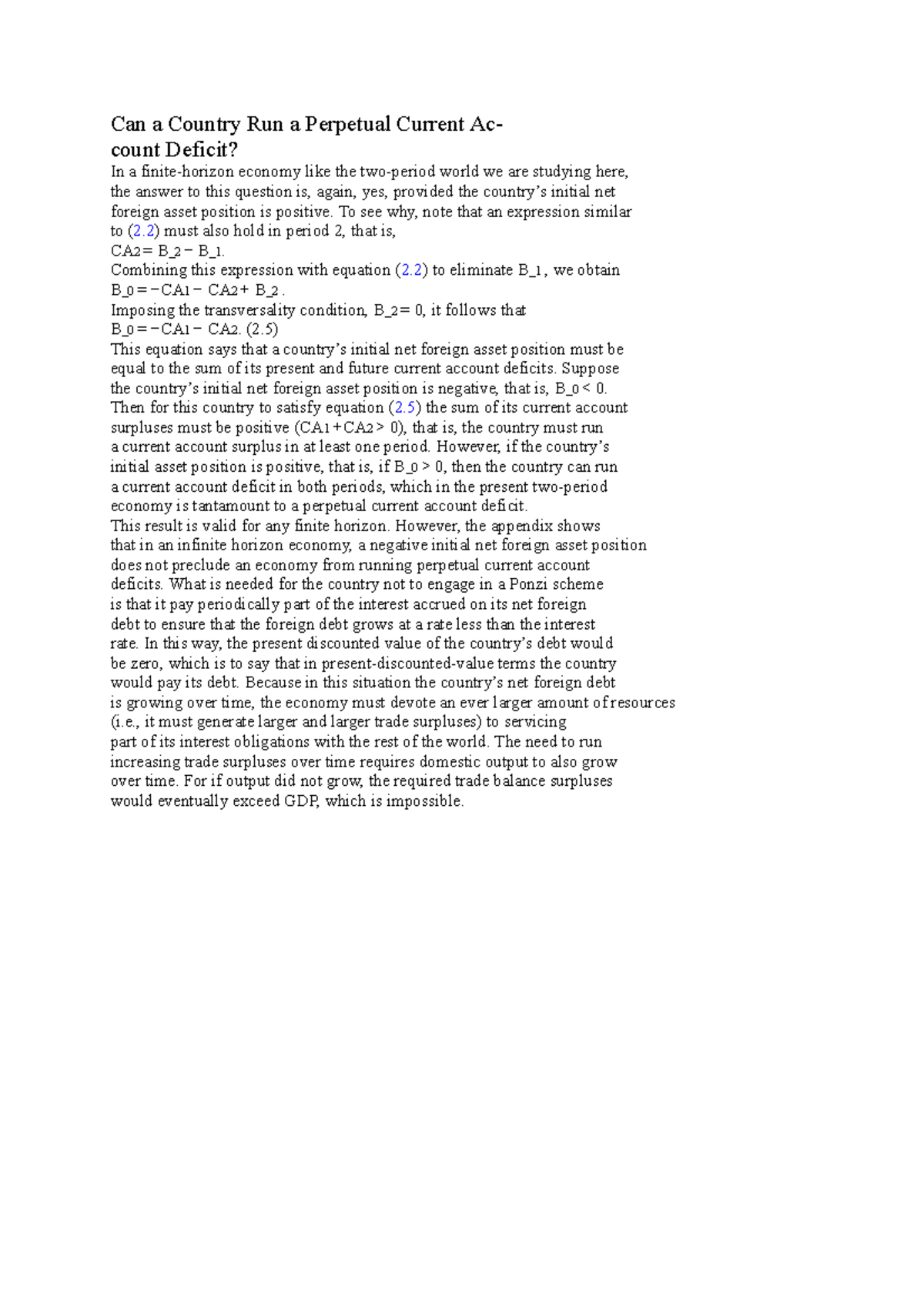 Can a Country Sustain a Perpetual Current Account Deficit? - Studocu