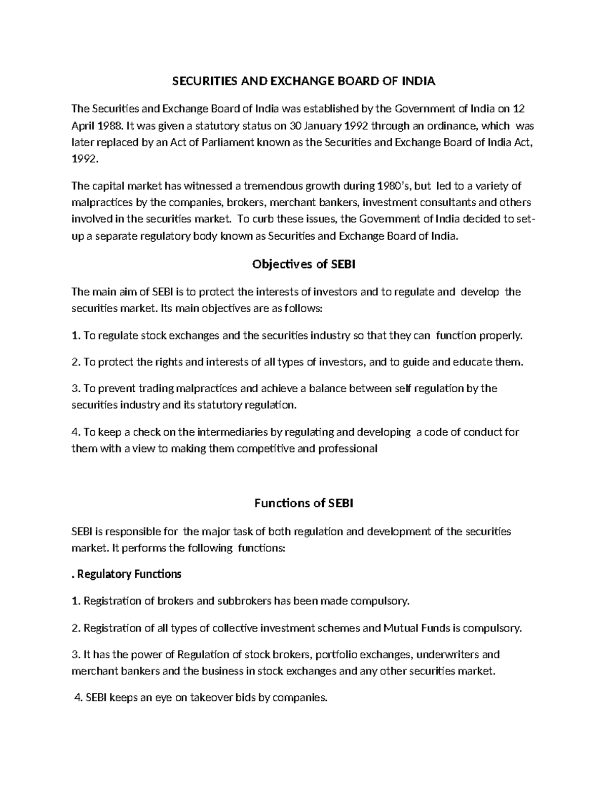 S.E.B.I - SEBI notes - SECURITIES AND EXCHANGE BOARD OF INDIA The ...