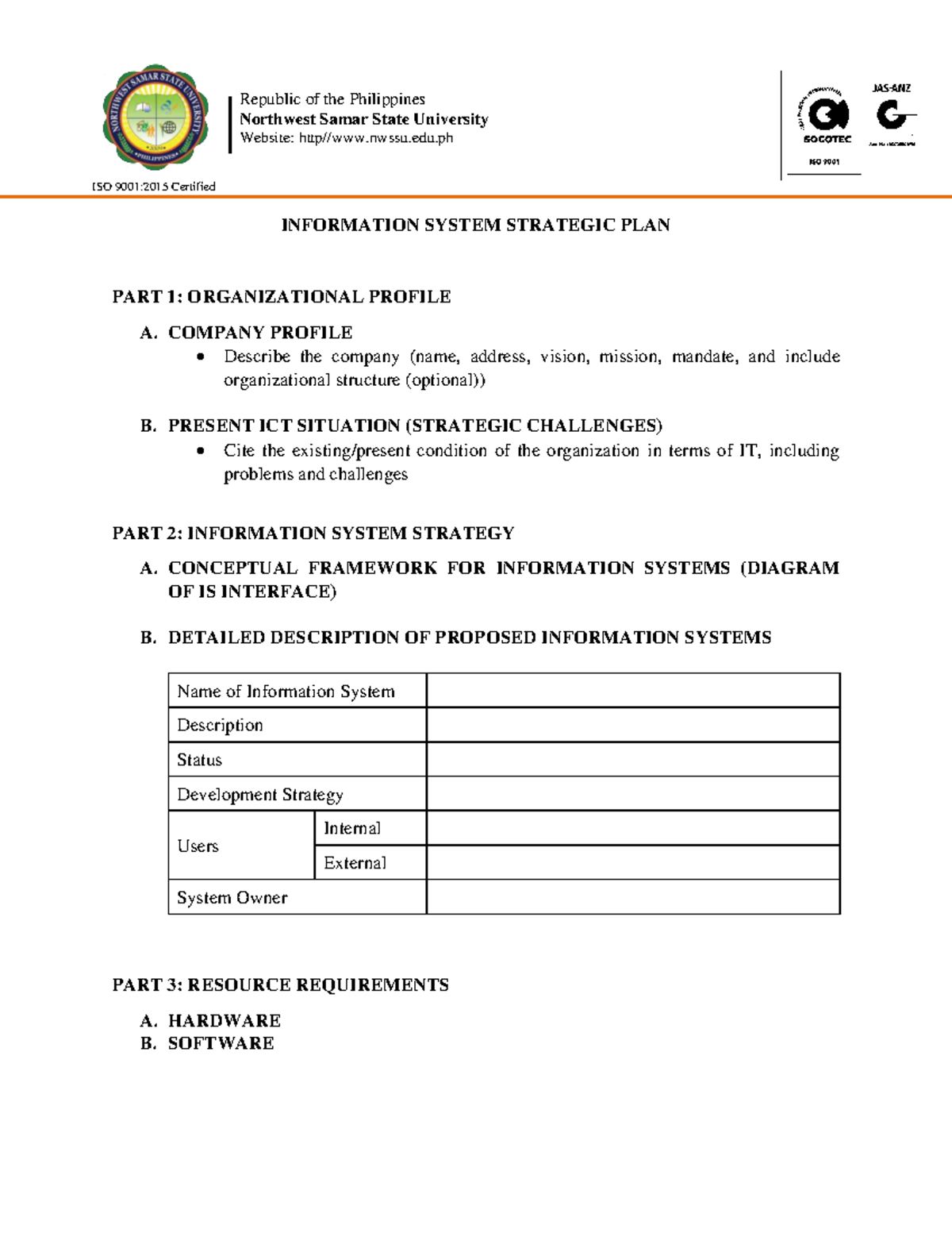 ISSP for NW Samar State University: Org Profile & IT Strategy - Studocu