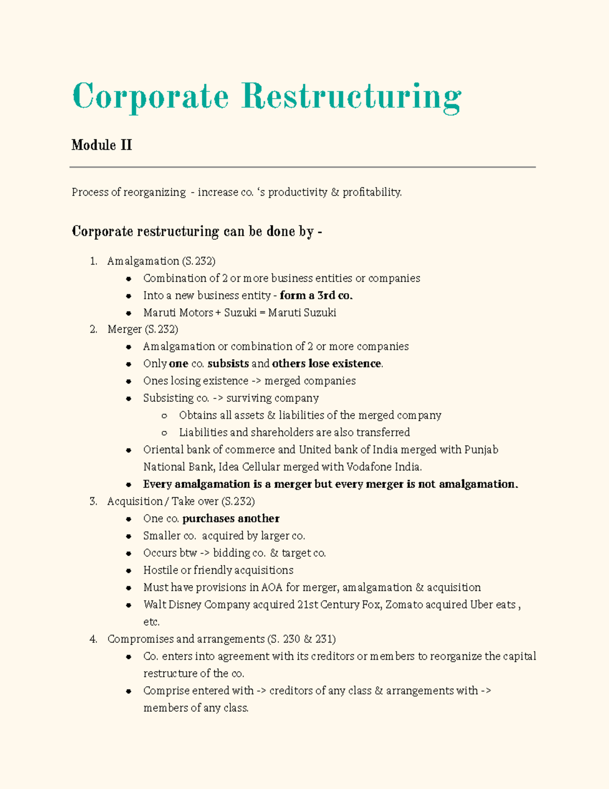 Corporate Restructuring (Module II): Enhancing Company Productivity ...