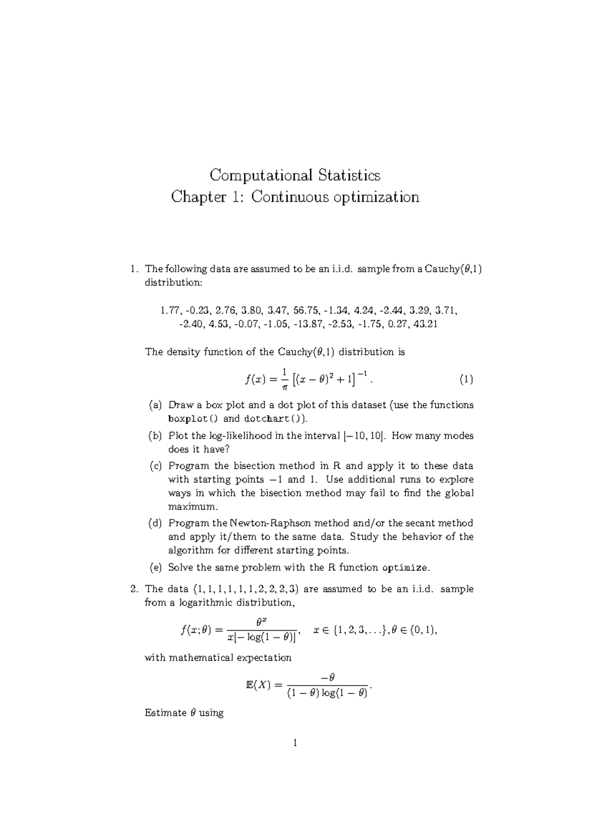 Computational Statistics - Chapter 1: Continuous Optimization ...