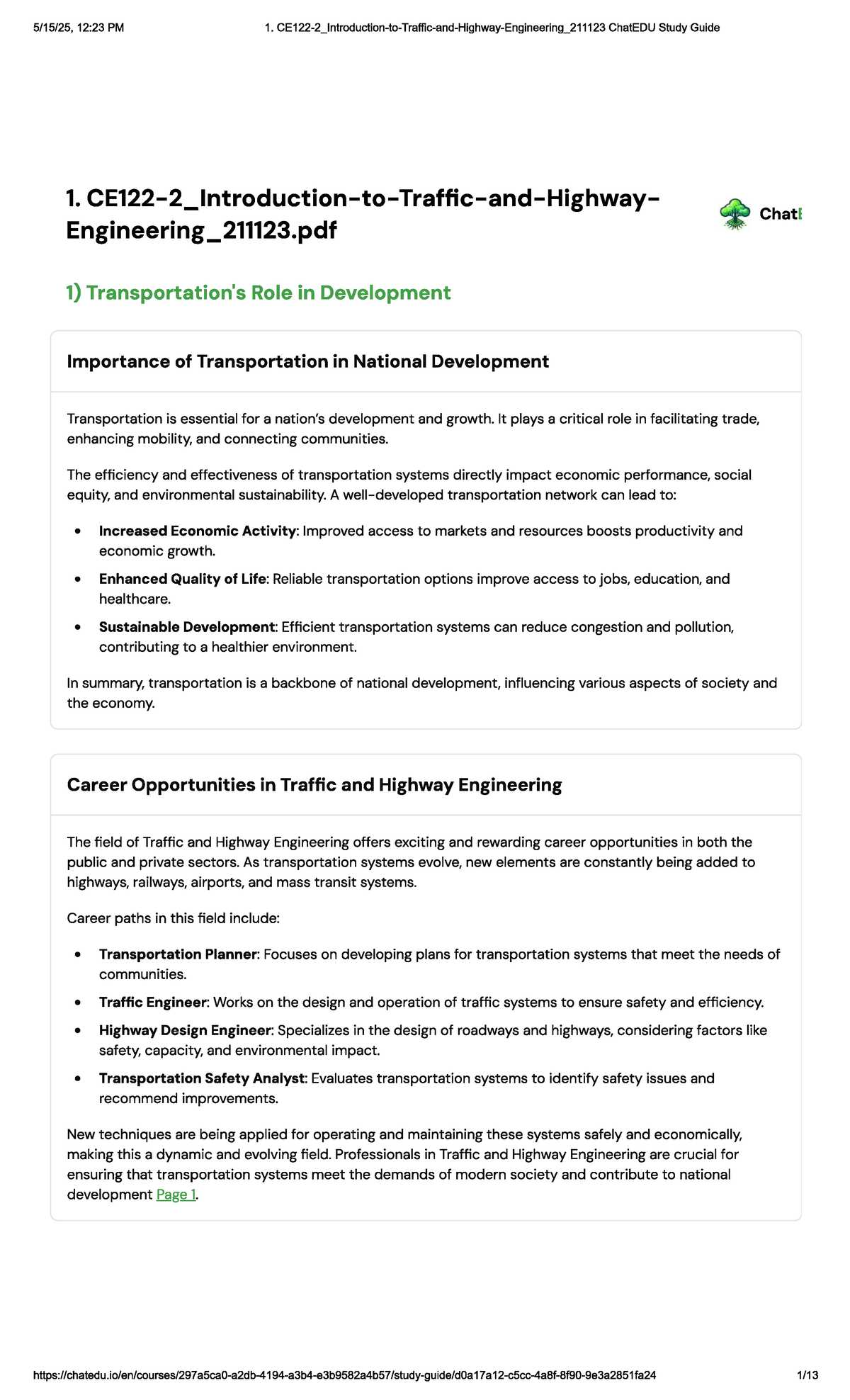 H - Transportation Engineering Study Guide: Key Concepts and Careers ...