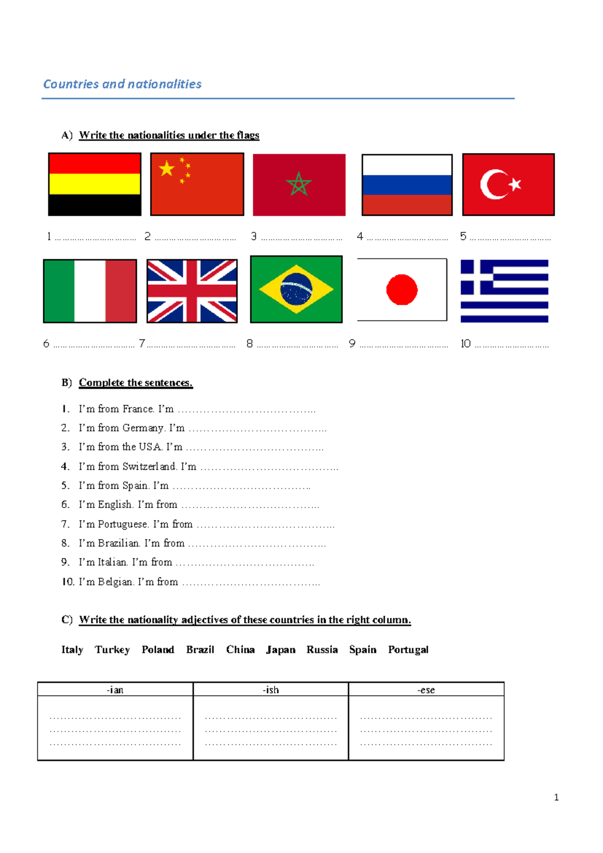 Countries and Nationalities Vocabulary Exercise (45848) - Studocu