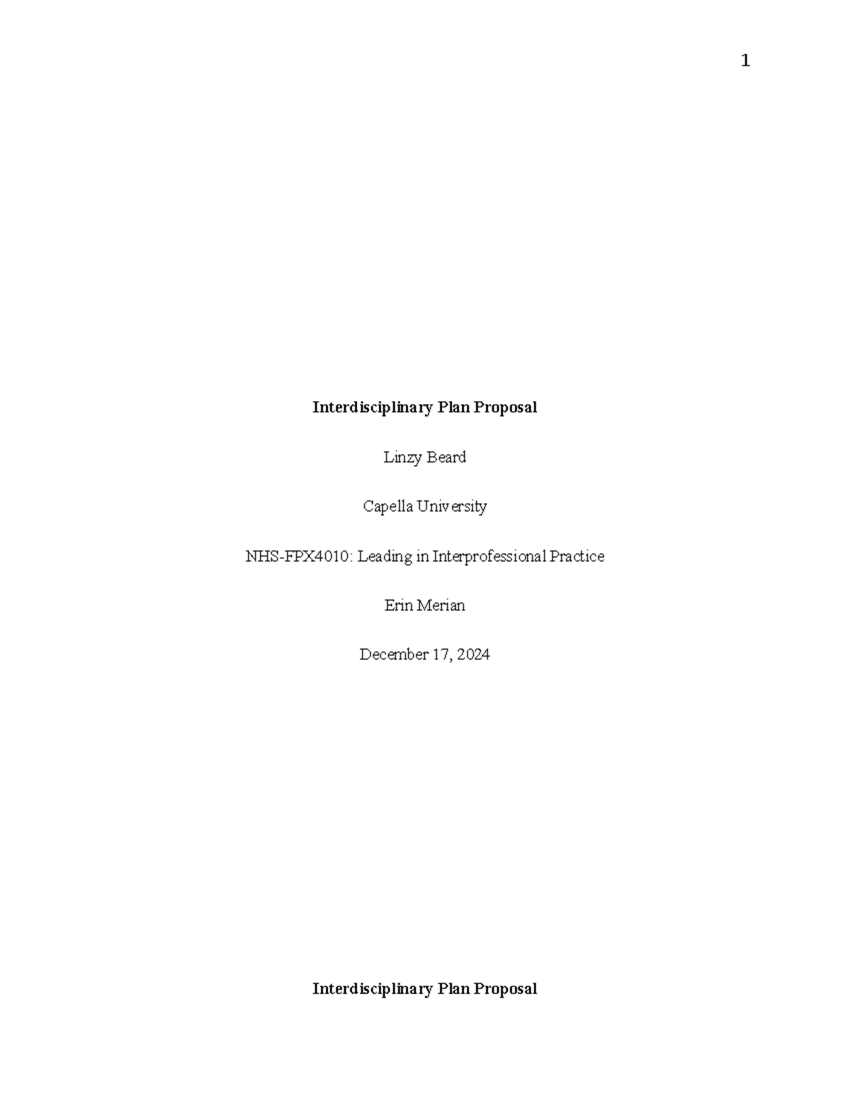 Interdisciplinary Plan Proposal - This plan would involve all the ...