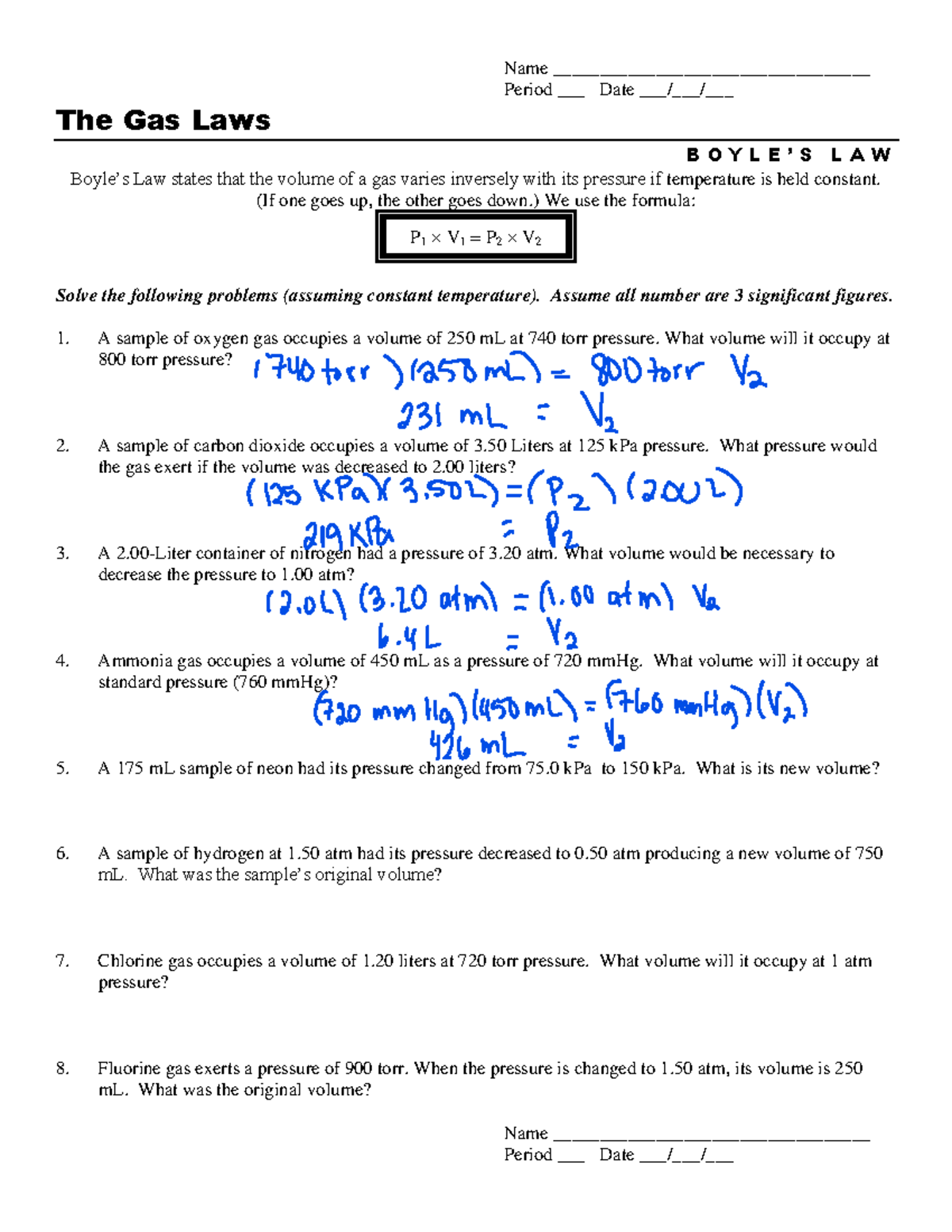 Gas Laws Worksheet (CHEM 101) - Practice Problems and Solutions - Studocu