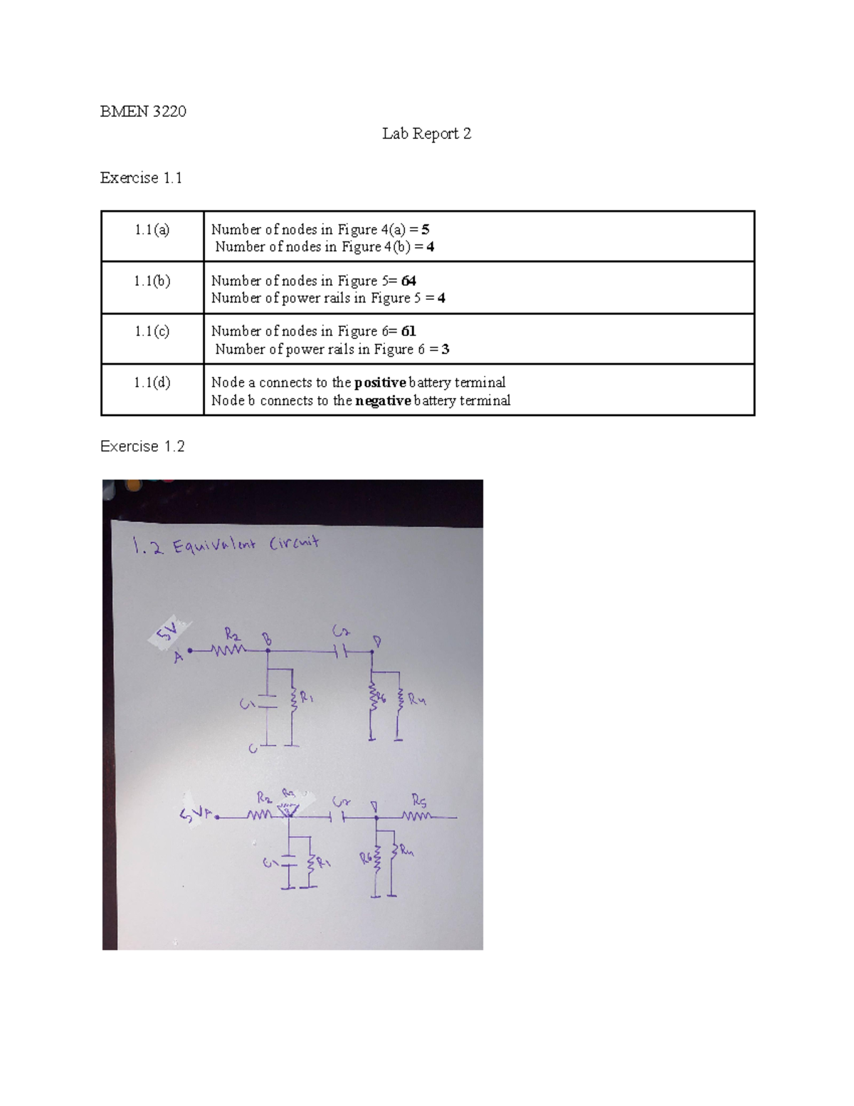 BMEN Lab Report 2: Node Connections and Voltage Measurements - Studocu