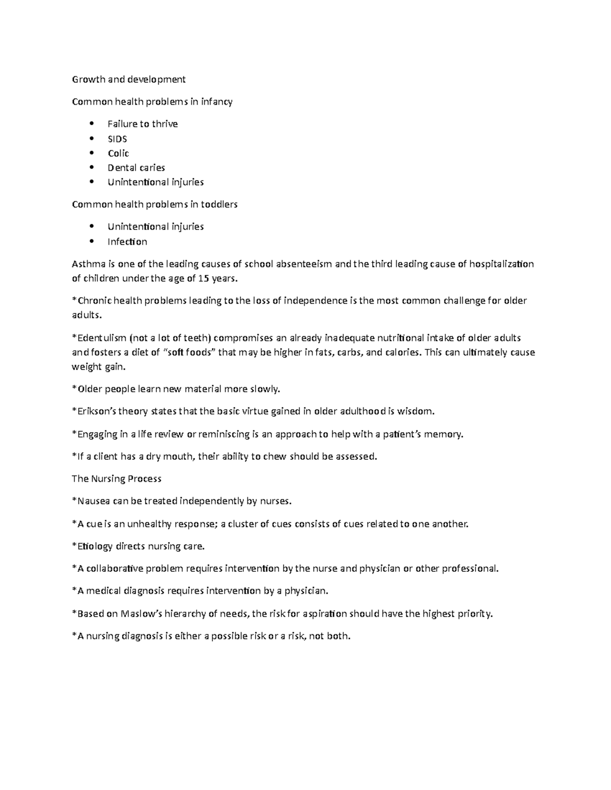 Growth and Development Notes - Growth and development Common health ...