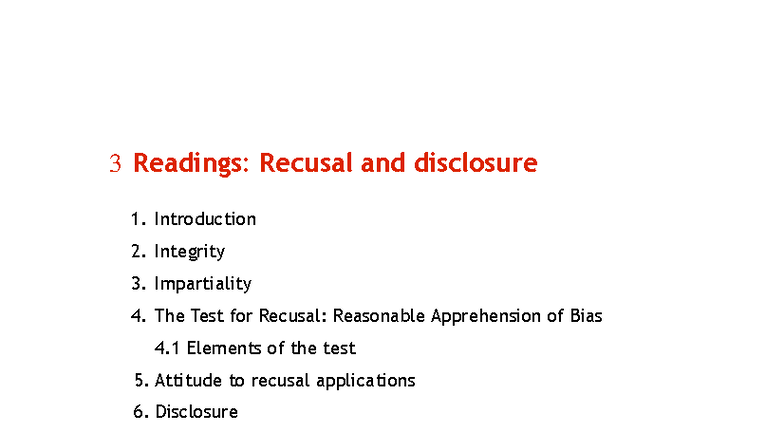 Recusal Test for Commissioners - 3 Readings: Recusal and disclosure 1 ...