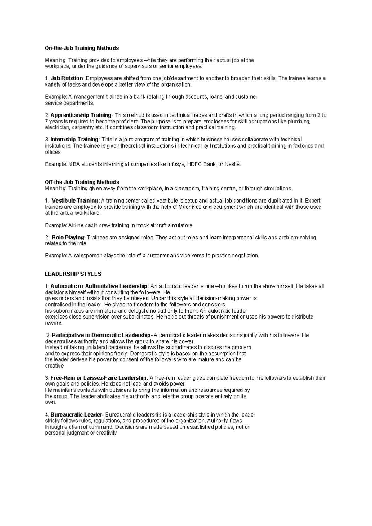 Training Methods and Leadership Styles: On and Off the Job Insights ...