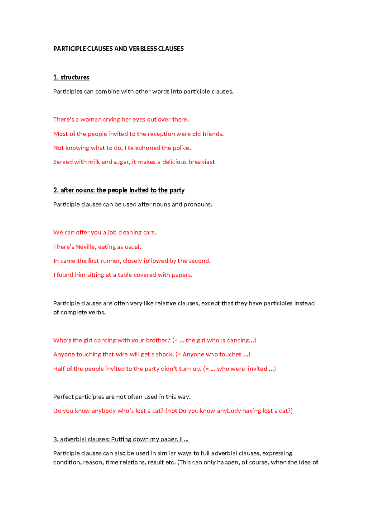 9C Participle Clauses & Verbless Clauses - Study Notes - Studocu