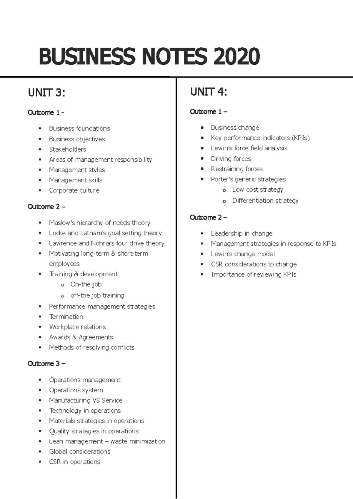 Business Notes: Units 3 & 4 Overview - 2020 Insights - Studocu