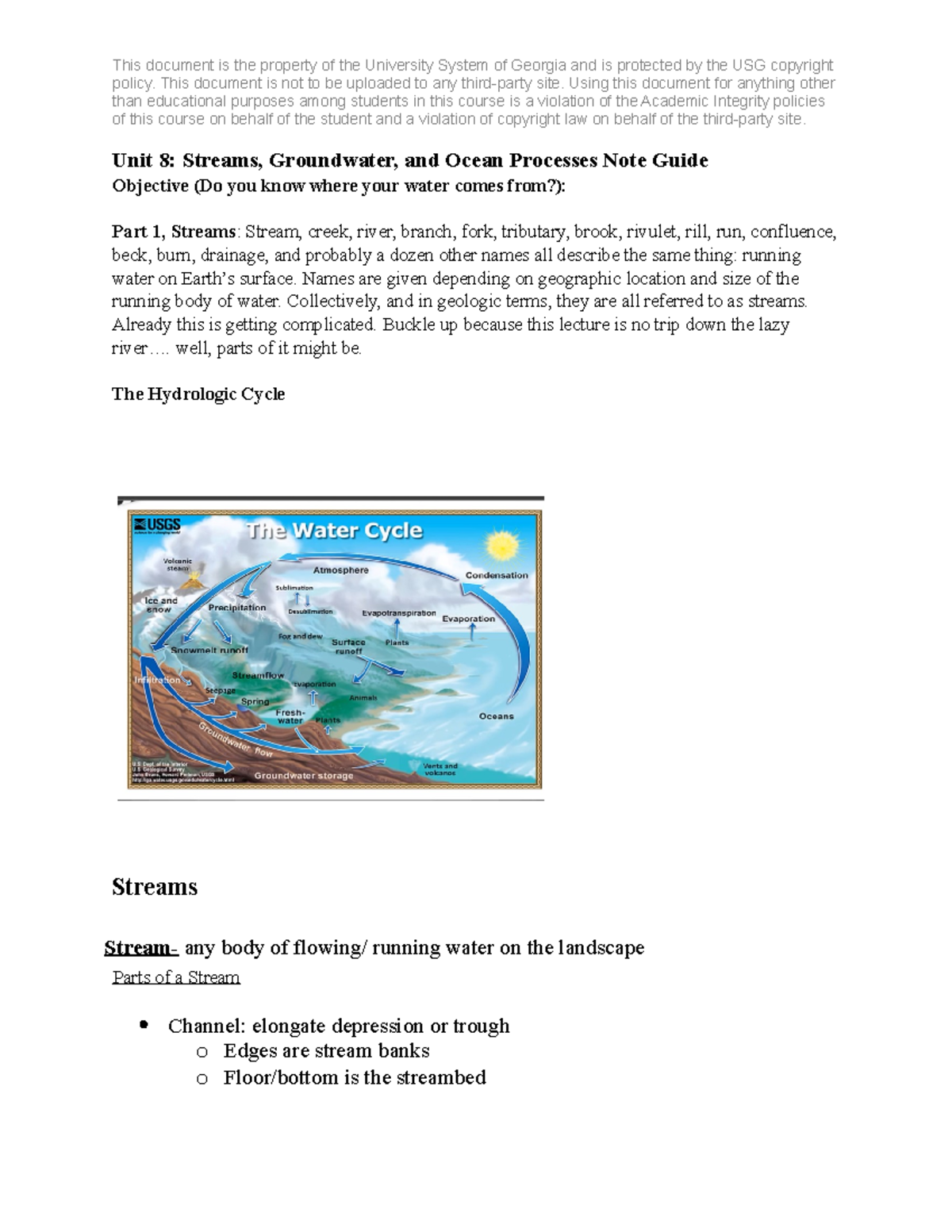 Unit 8: Water Resources & Processes Note Guide for Geoscience Students ...