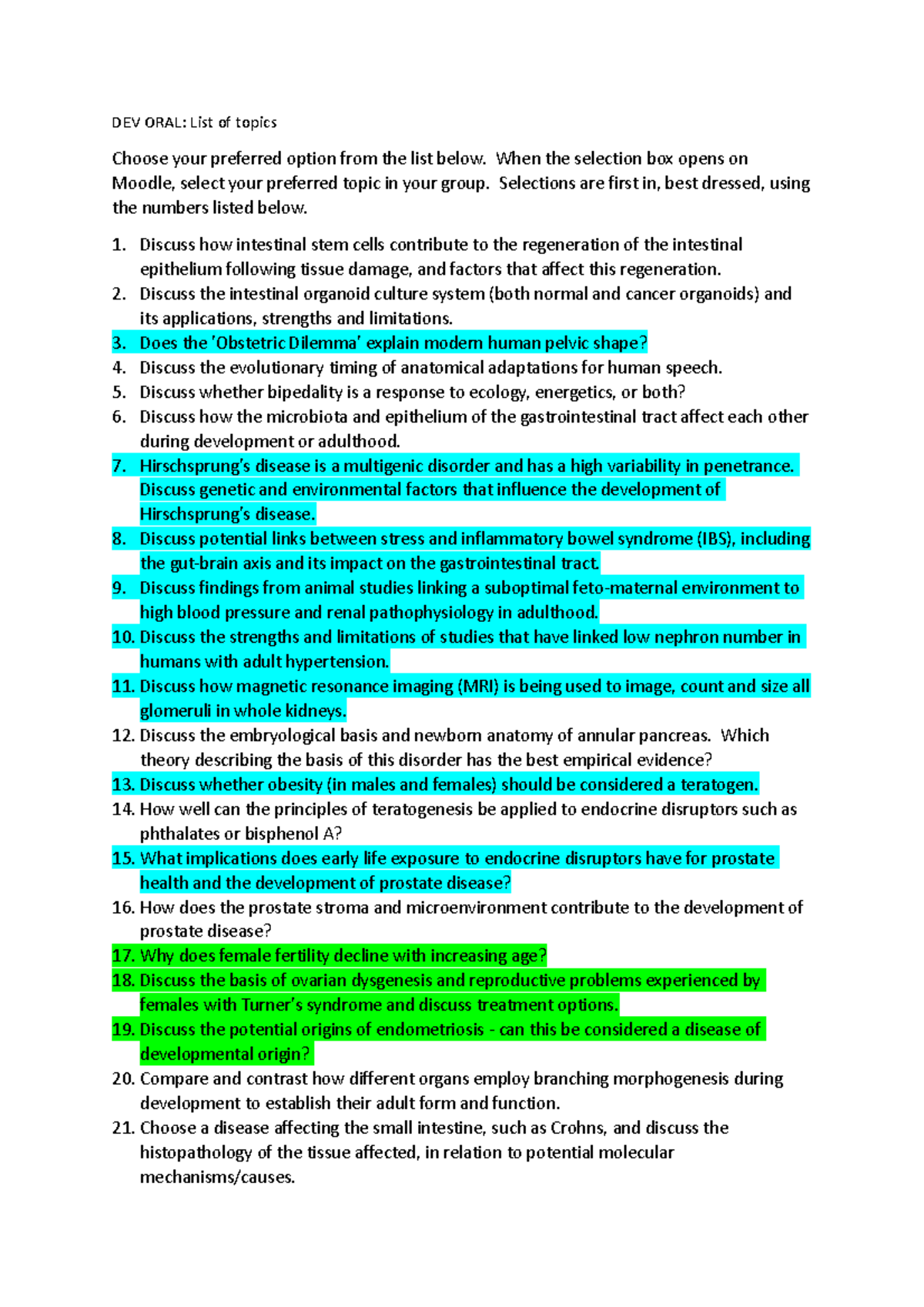 DEV Oral Exam Topics: In-Depth Discussion List for Selection - Studocu