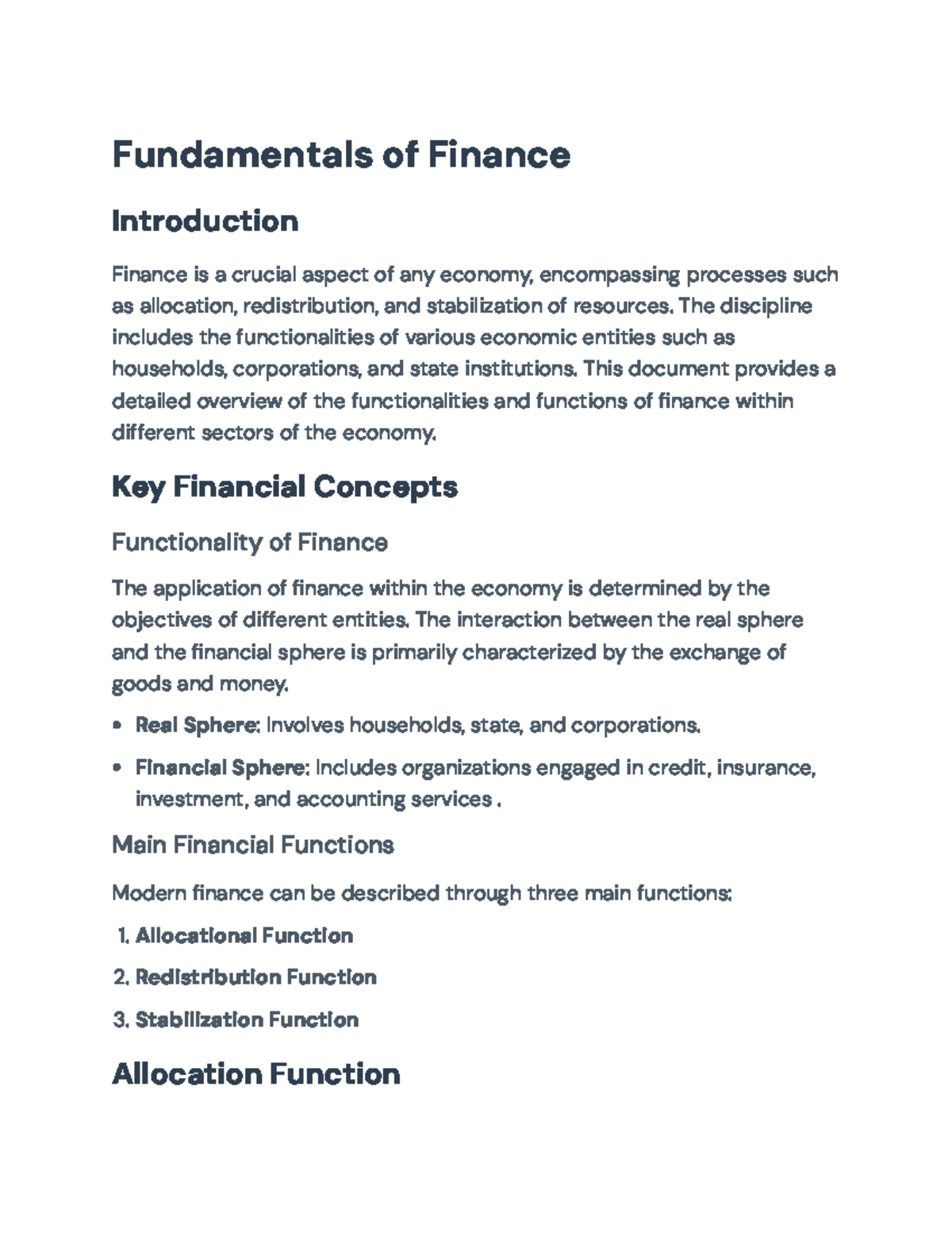 Fundamentals of Finance (FIN101): Key Functions in Economic Stability ...