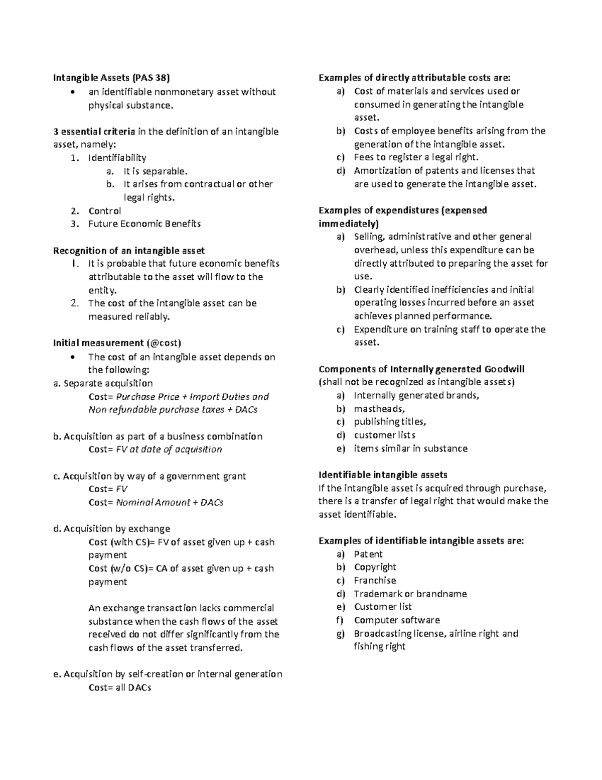 PAS 38: Comprehensive Notes on Intangible Assets and Goodwill - Studocu