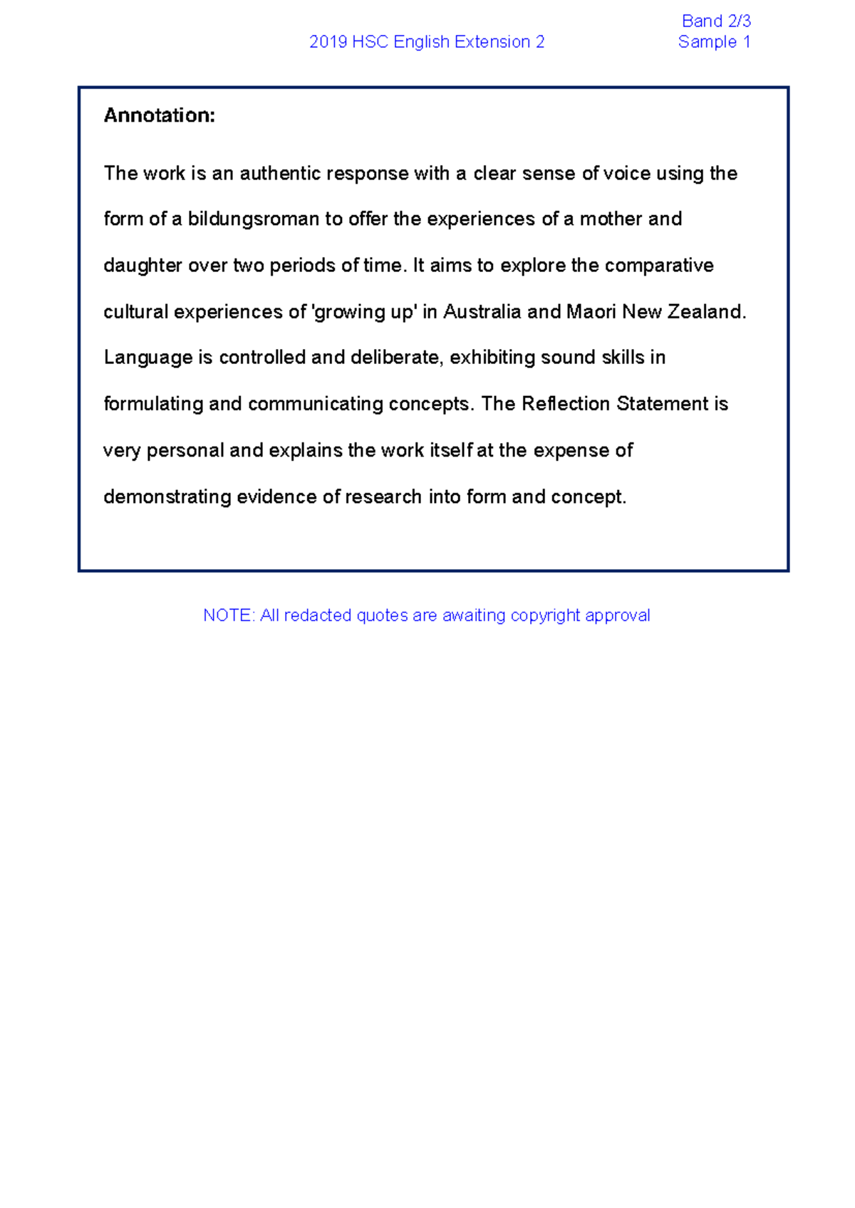 2019 HSC English Extension 2 Band Sample 1: A Bildungsroman Exploration ...