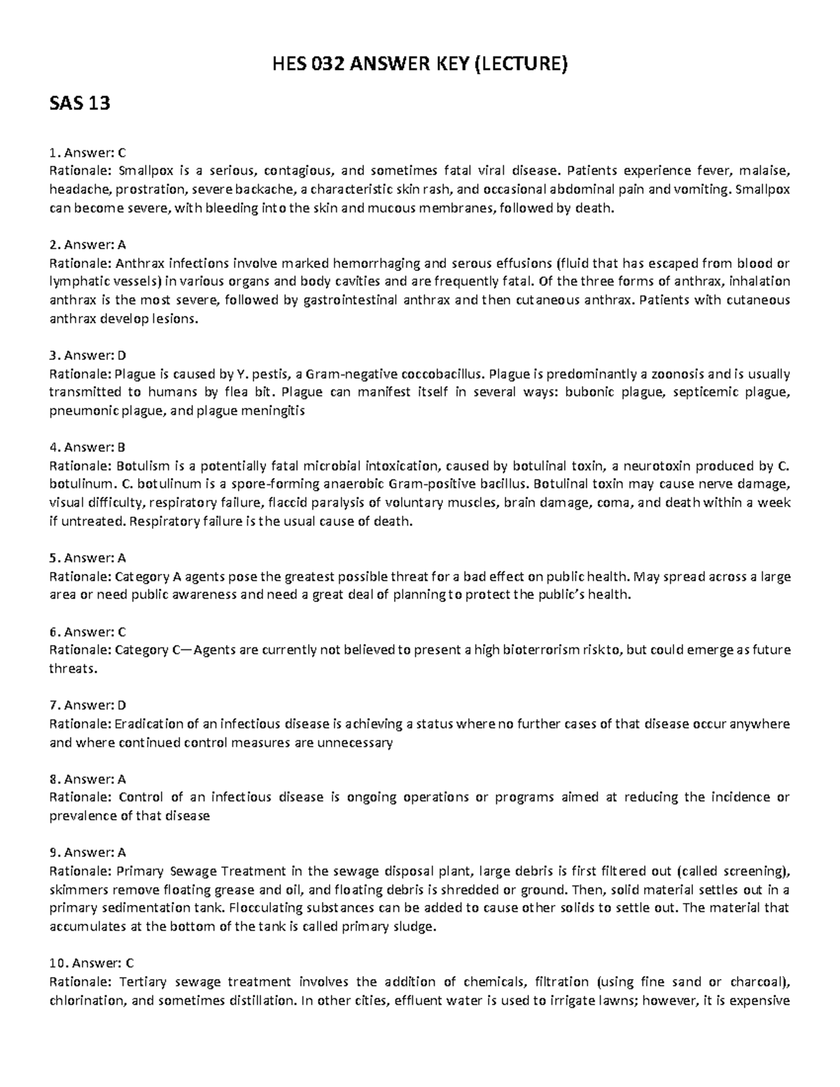 HES 032 AK SAS 13-15 - HES 032 ANSWER KEY (LECTURE) SAS 13 Answer: C ...